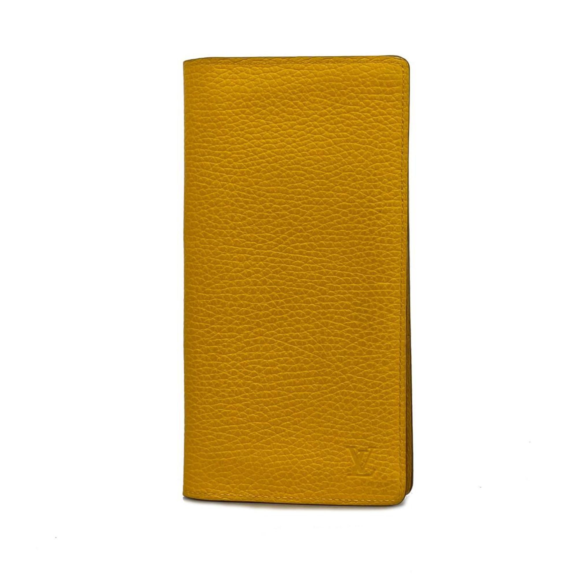 Louis Vuitton Long Wallet Taurillon Portefeuille Brazza M58194 Ocher Men's