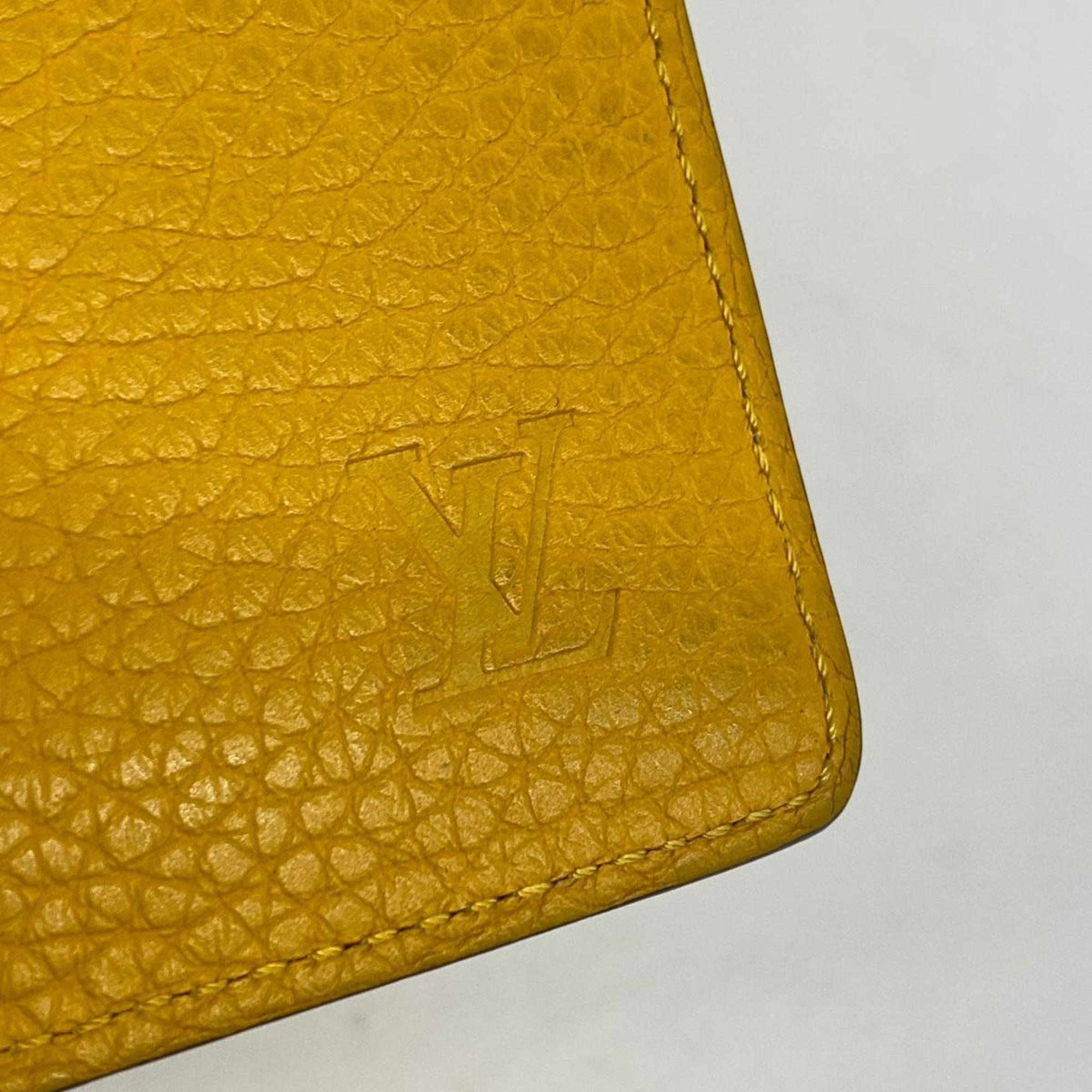 Louis Vuitton Long Wallet Taurillon Portefeuille Brazza M58194 Ocher Men's