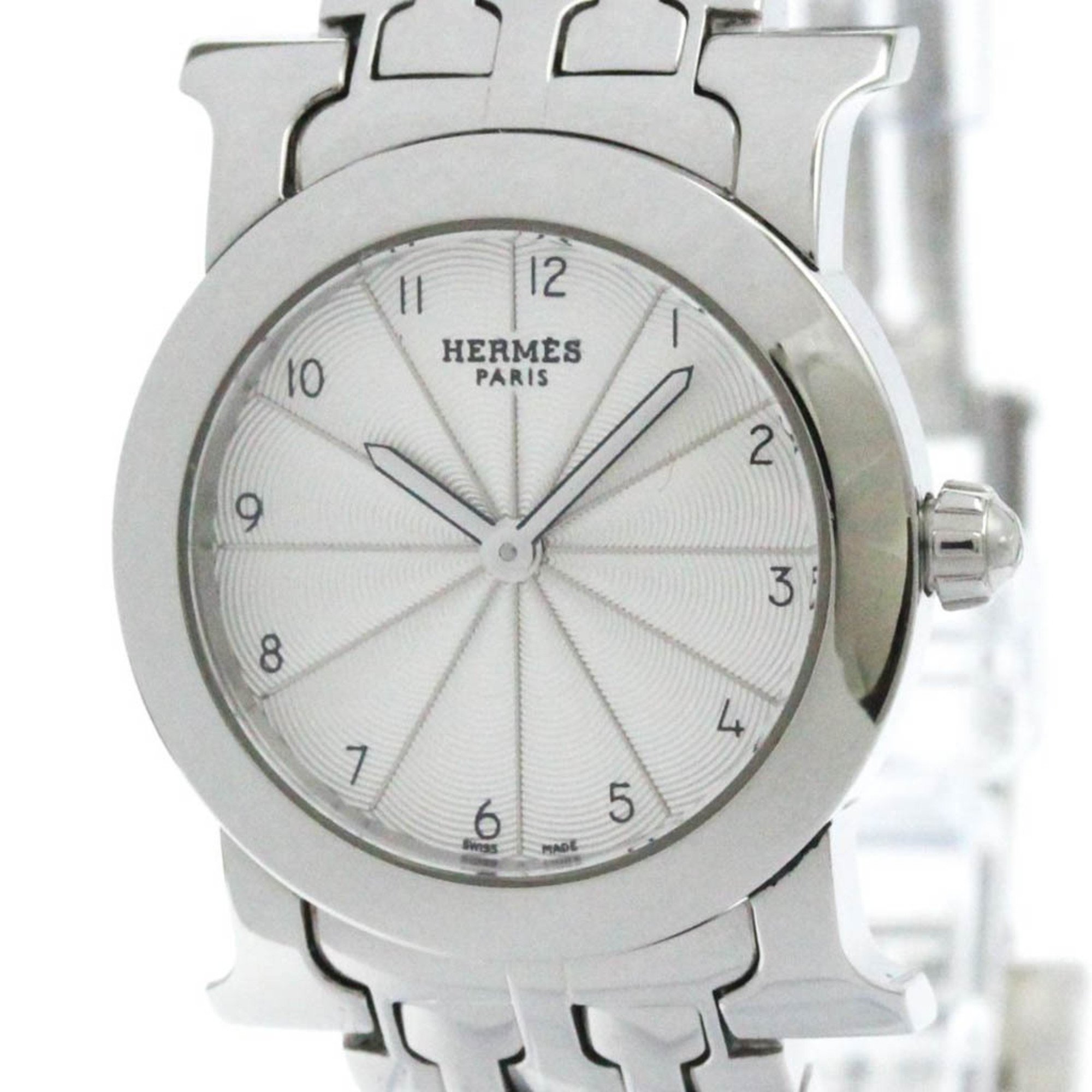 Polished HERMES H Watch Rond Steel Quartz Ladies Watch HR1.210 BF574215