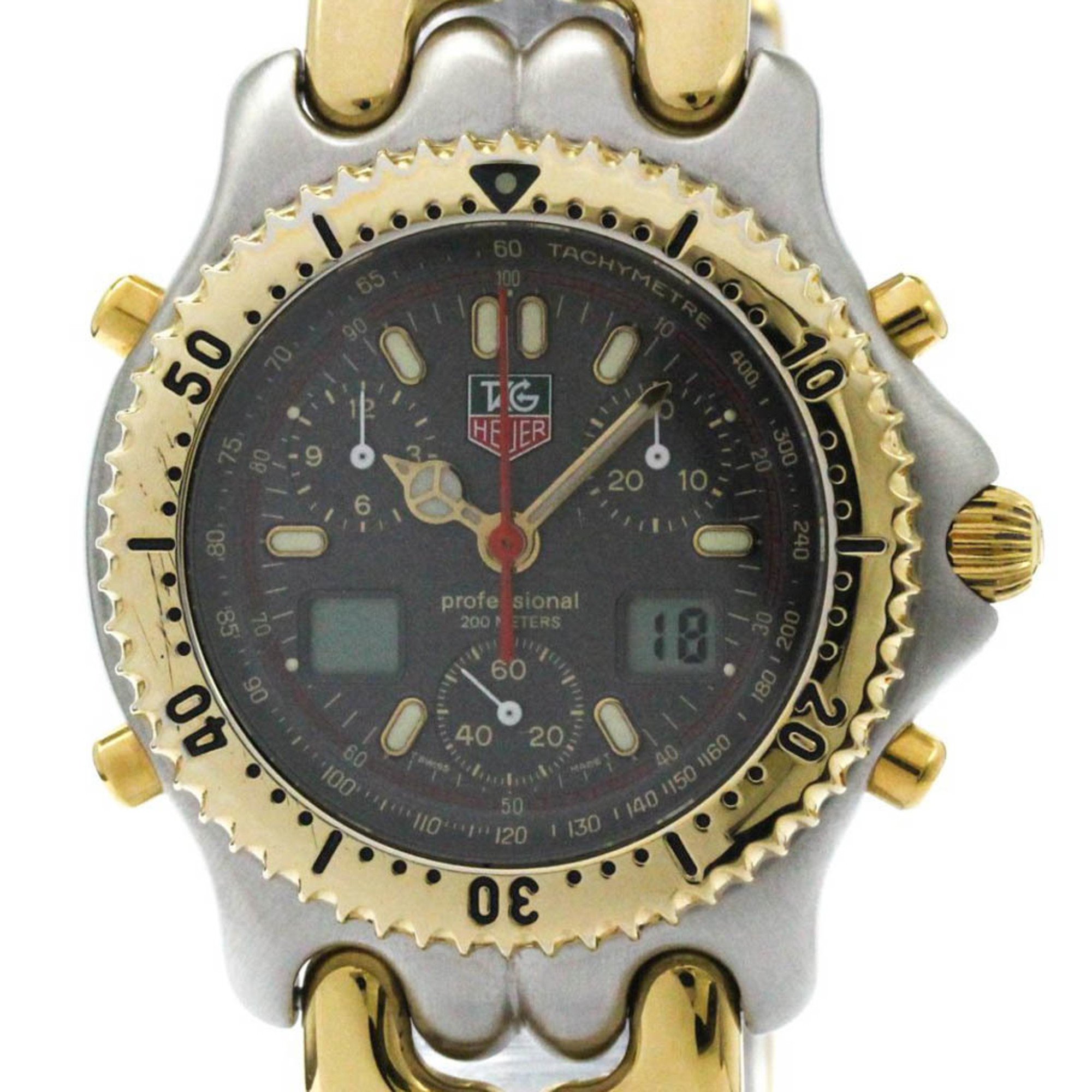 Polished TAG HEUER Sel Chronograph Gold Plated Steel Mens Watch CG1122 BF574241