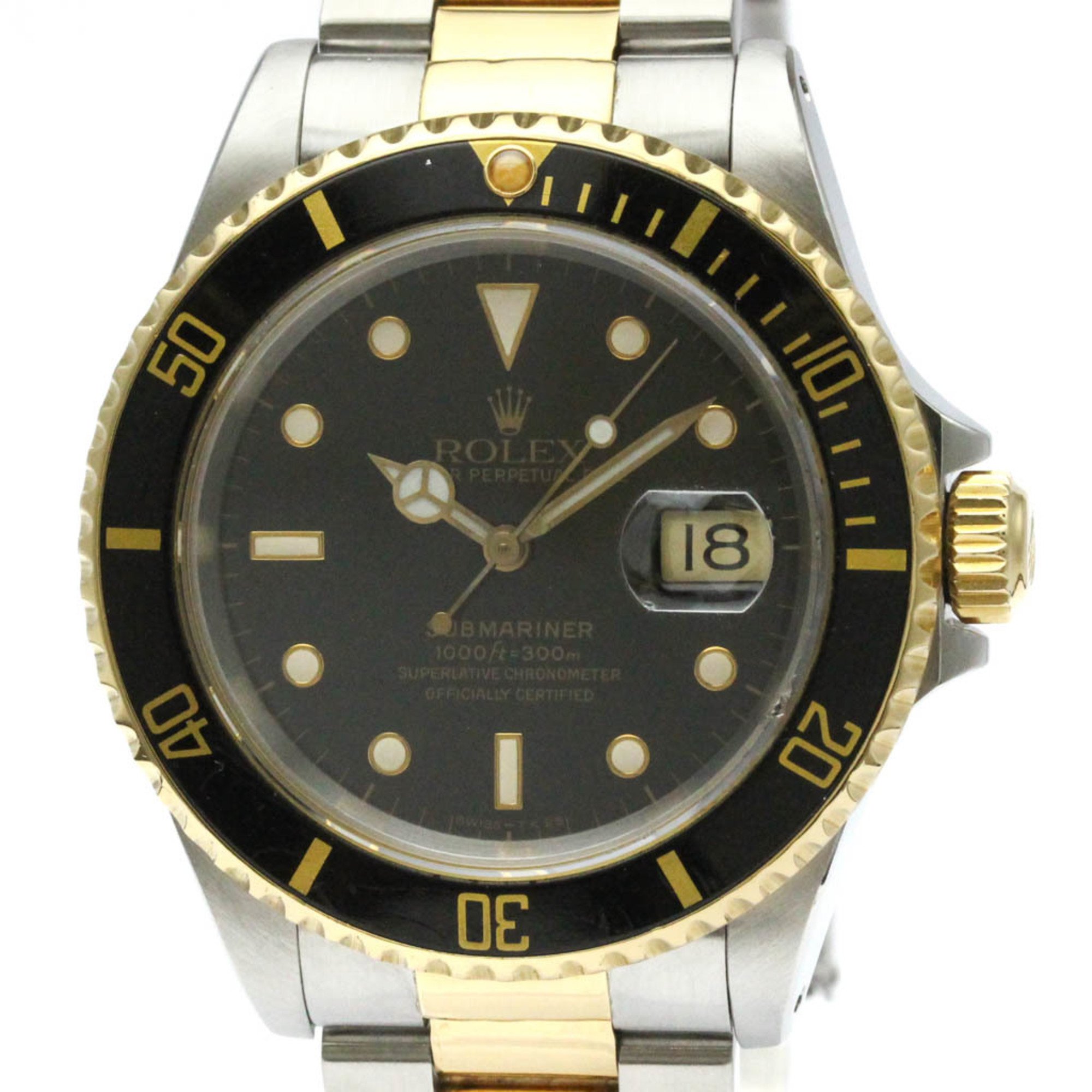 Polished ROLEX submariner Date 16613 L Serial 18K Gold Steel Watch BF572552