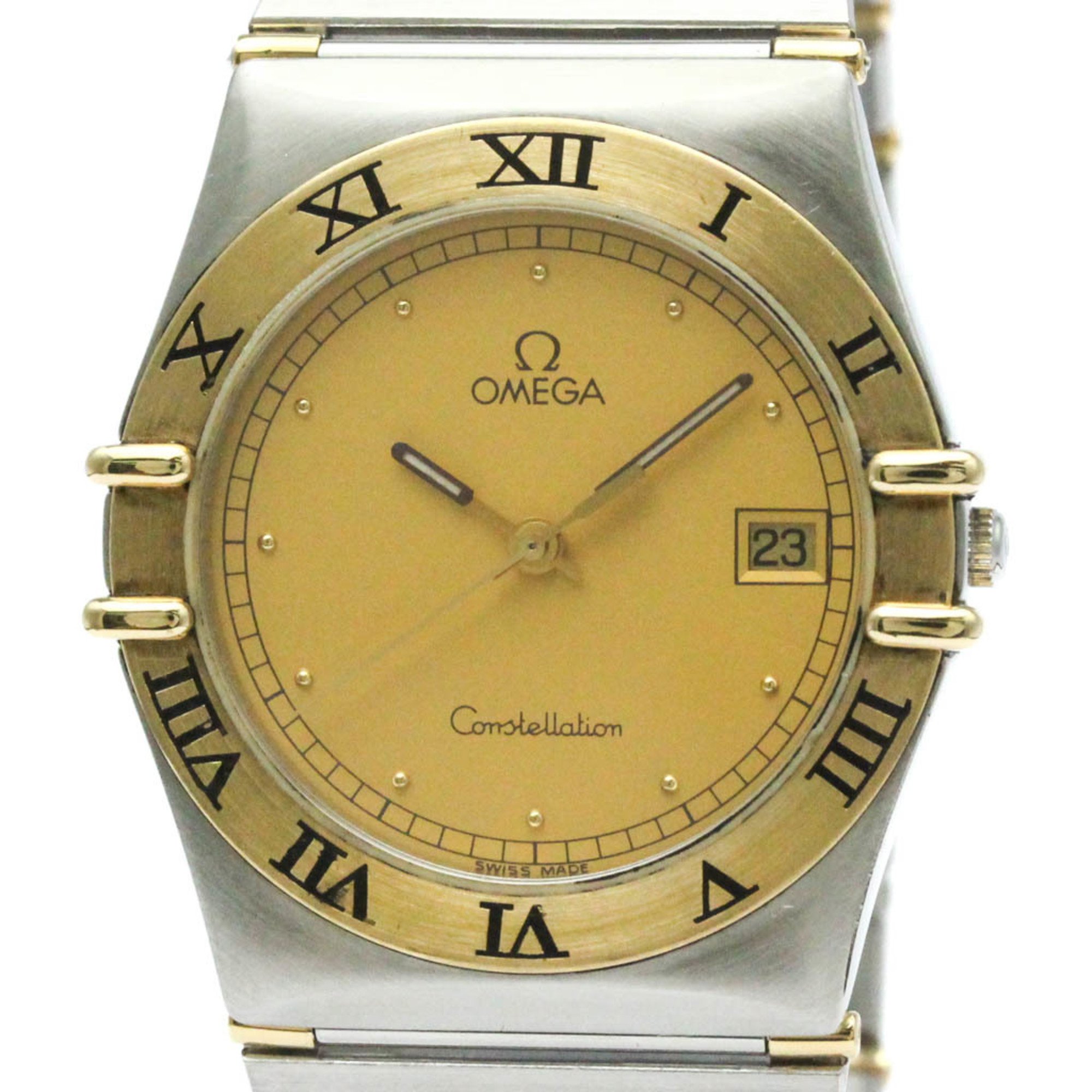 Polished OMEGA Constellation 18K Gold Steel Quartz Mens Watch 396.1070 BF574251