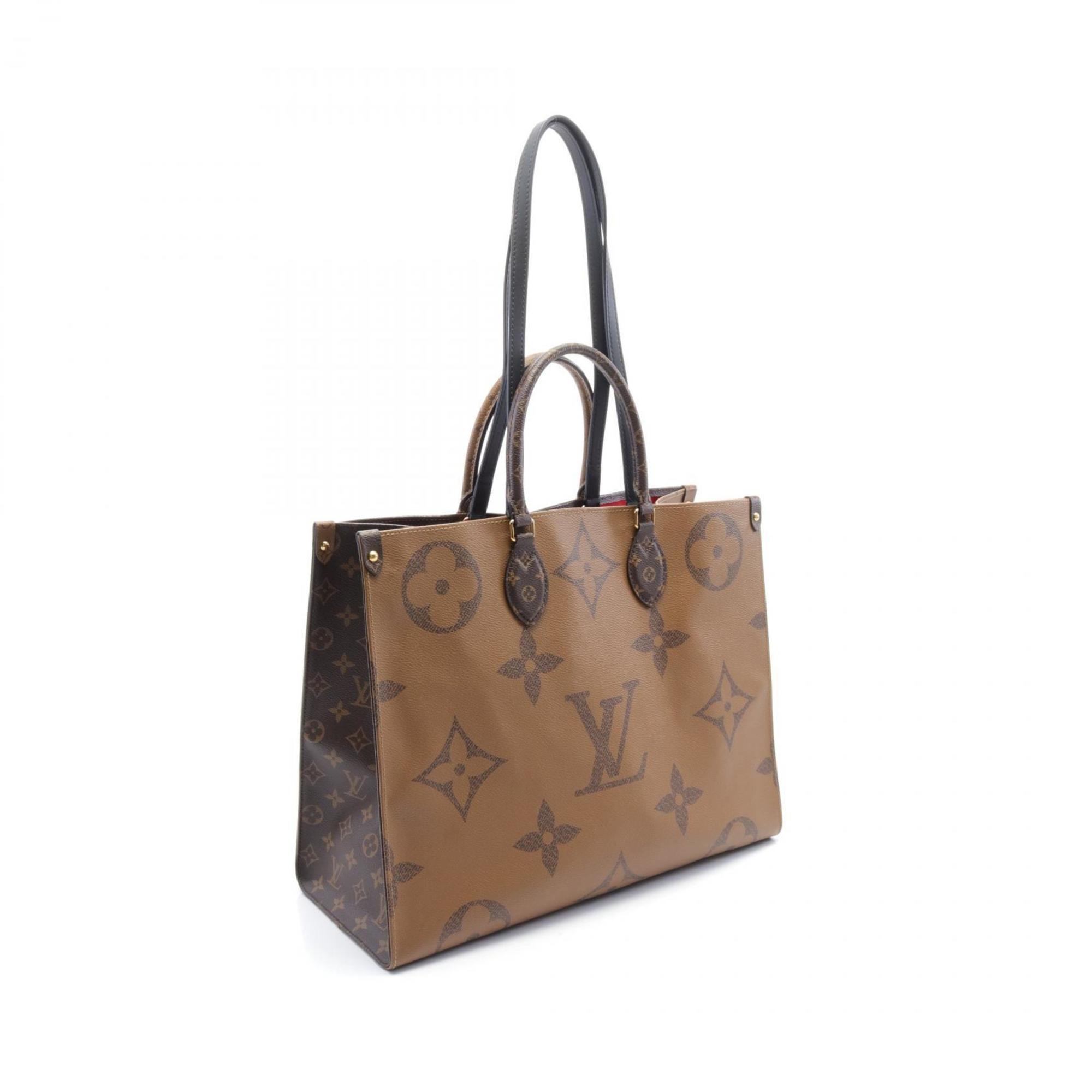 LOUIS VUITTON On the Go GM Shoulder Bag, Coated Canvas, Leather, Monogram Giant Reverse, Women's, Brown, M45320