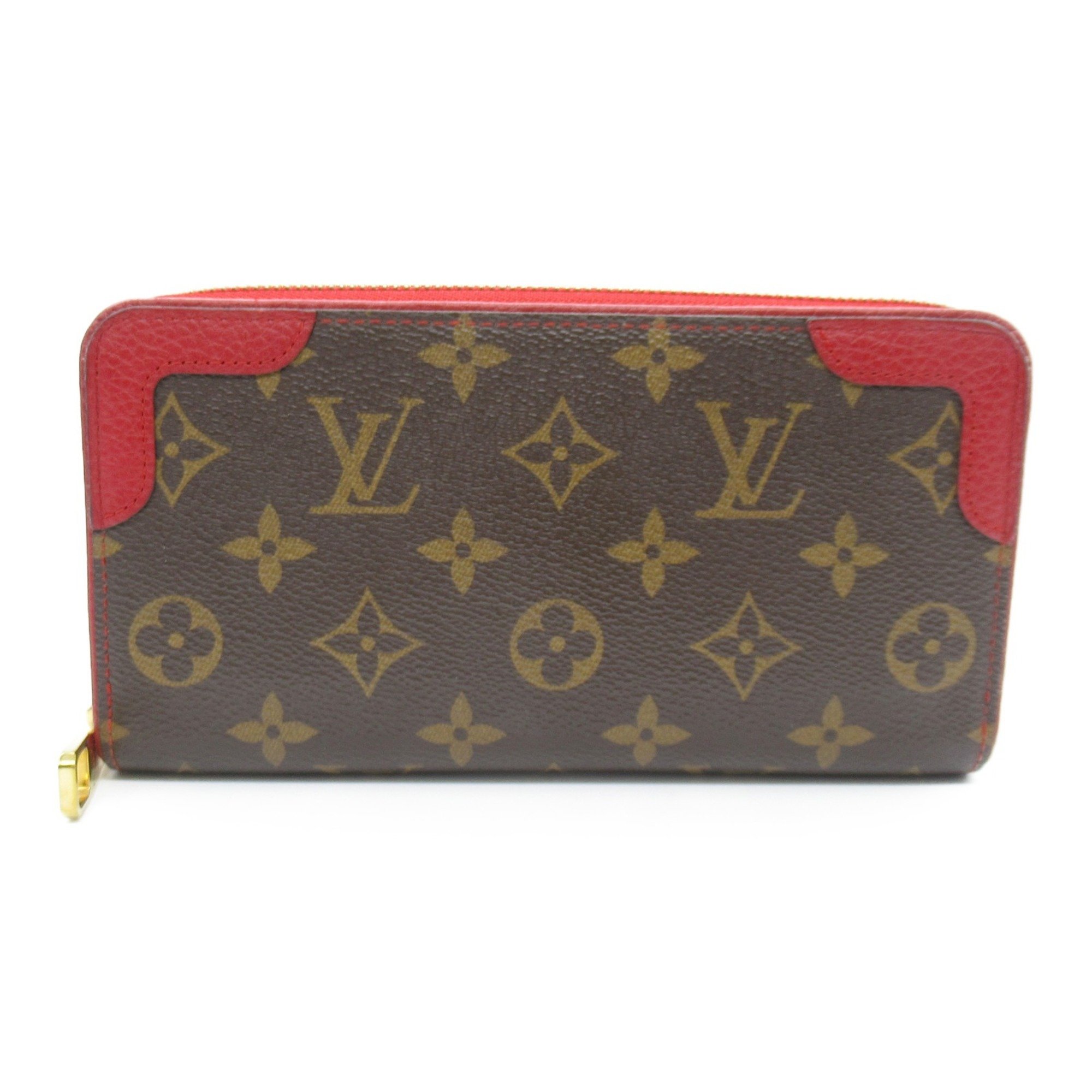 Louis Vuitton LOUIS VUITTON Zippy Wallet Retiro Round Long Coated Canvas Leather Monogram Women's Brown Red M61854