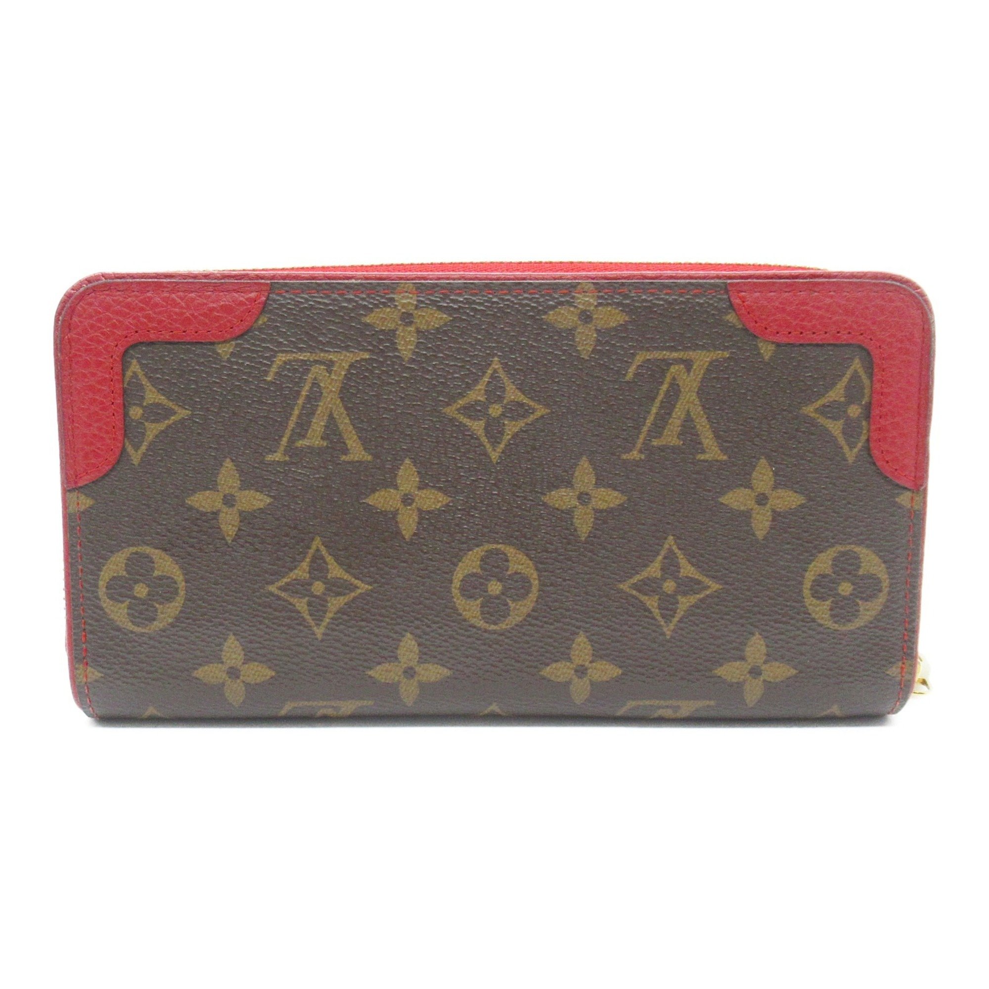 Louis Vuitton LOUIS VUITTON Zippy Wallet Retiro Round Long Coated Canvas Leather Monogram Women's Brown Red M61854