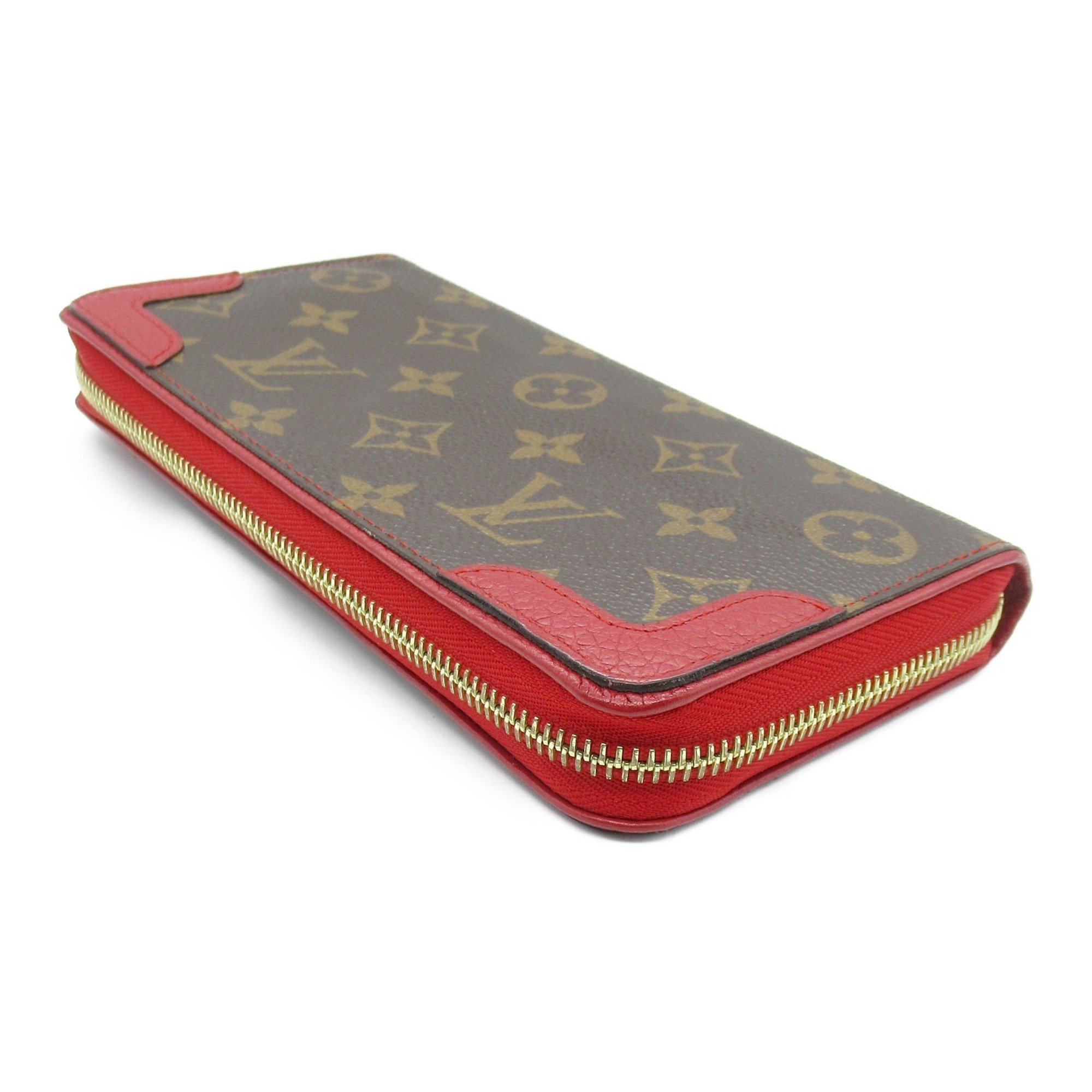 Louis Vuitton LOUIS VUITTON Zippy Wallet Retiro Round Long Coated Canvas Leather Monogram Women's Brown Red M61854