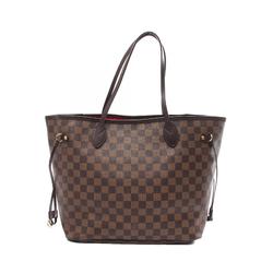 Louis Vuitton Neverfull MM Tote Bag, Coated Canvas, Leather, Damier, Women's, Brown, N51105