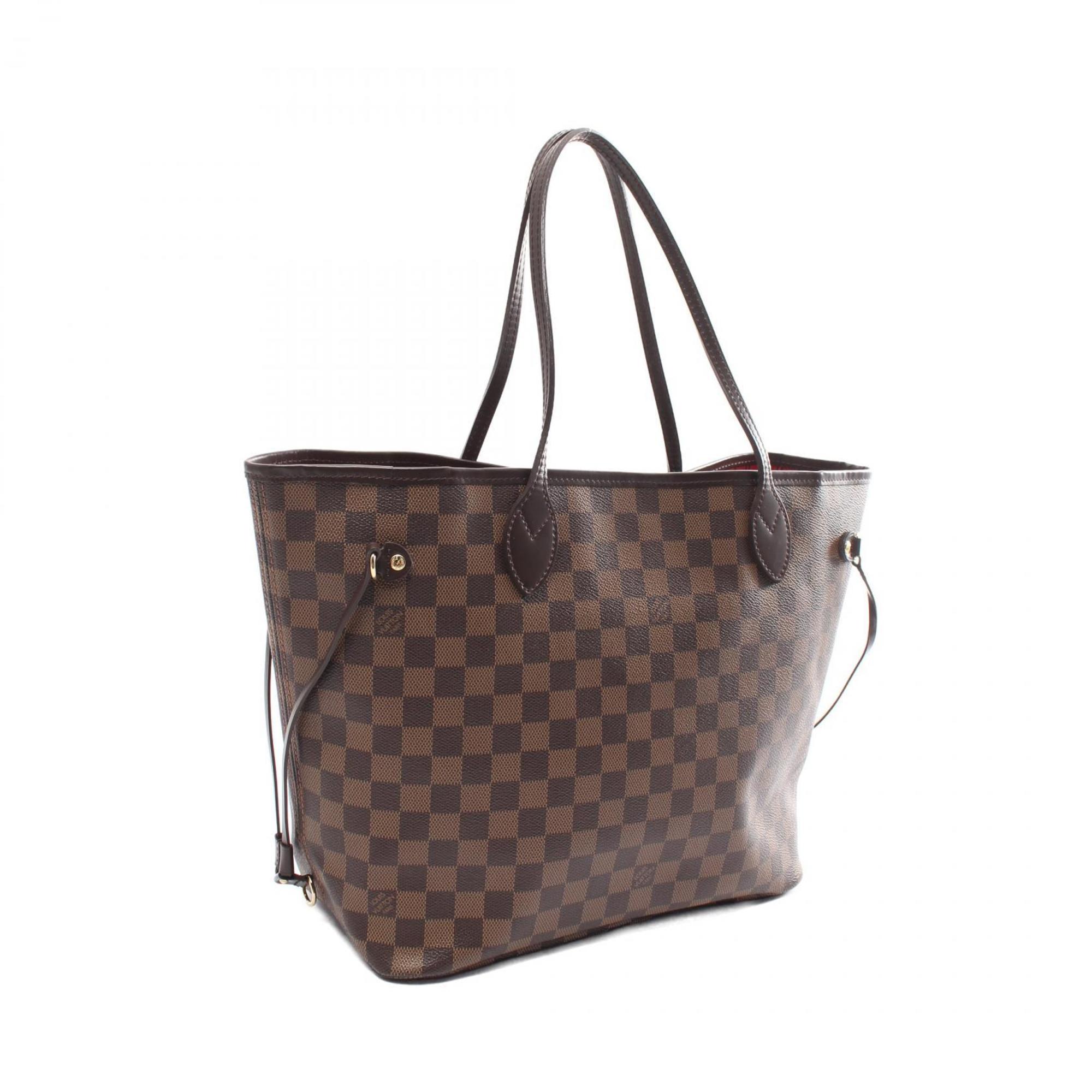 Louis Vuitton Neverfull MM Tote Bag, Coated Canvas, Leather, Damier, Women's, Brown, N51105