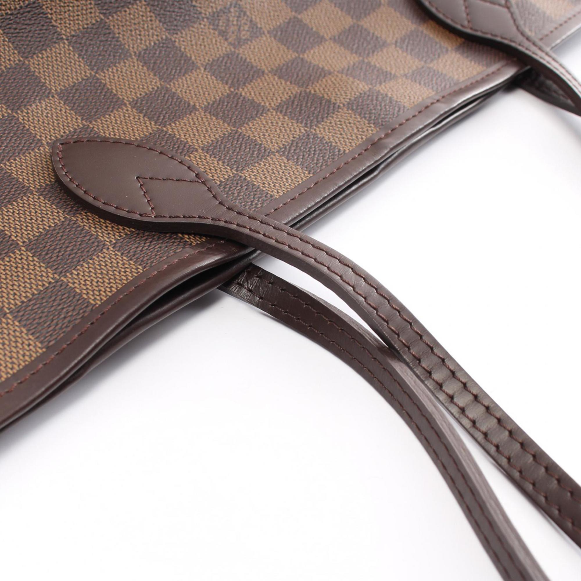 Louis Vuitton Neverfull MM Tote Bag, Coated Canvas, Leather, Damier, Women's, Brown, N51105