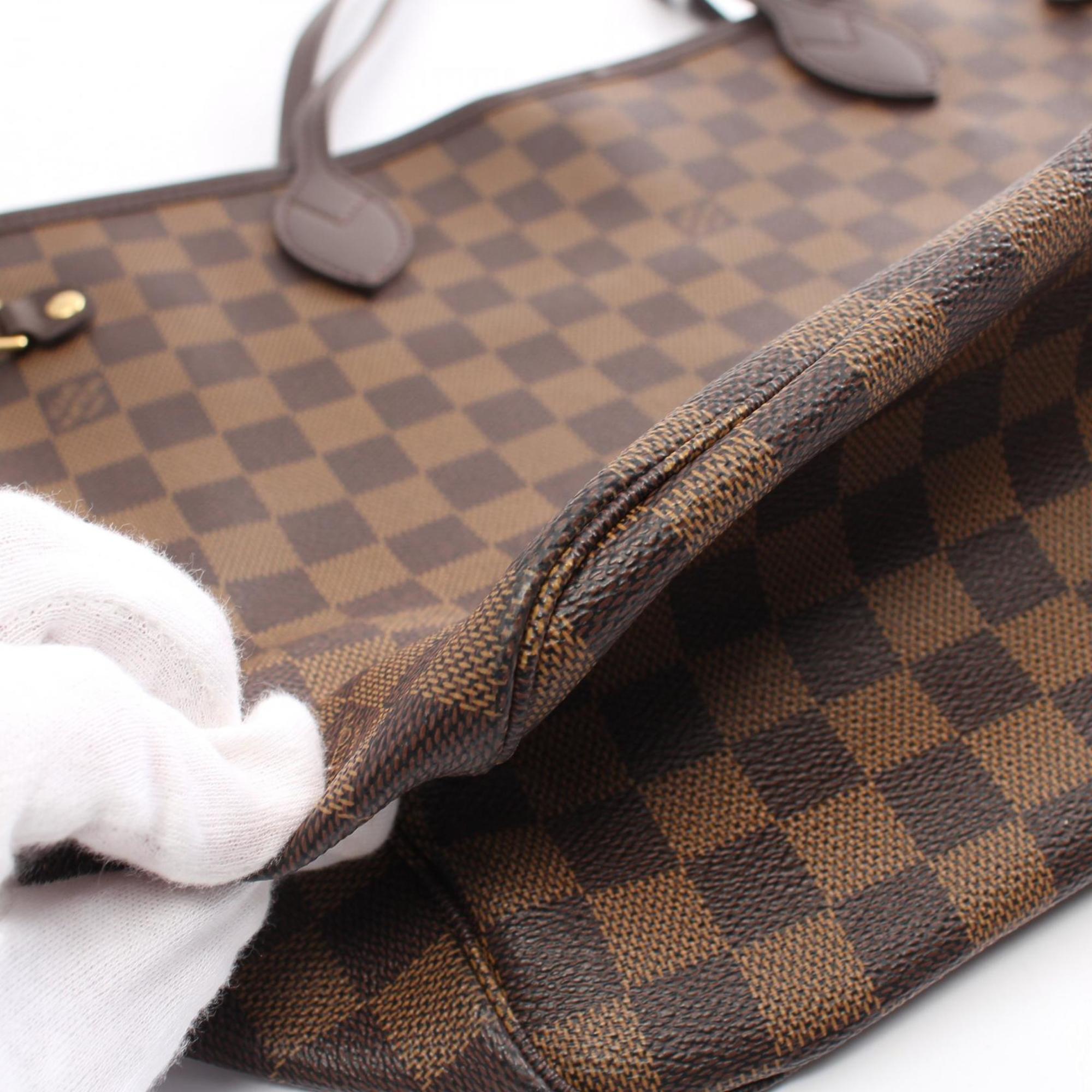 Louis Vuitton Neverfull MM Tote Bag, Coated Canvas, Leather, Damier, Women's, Brown, N51105