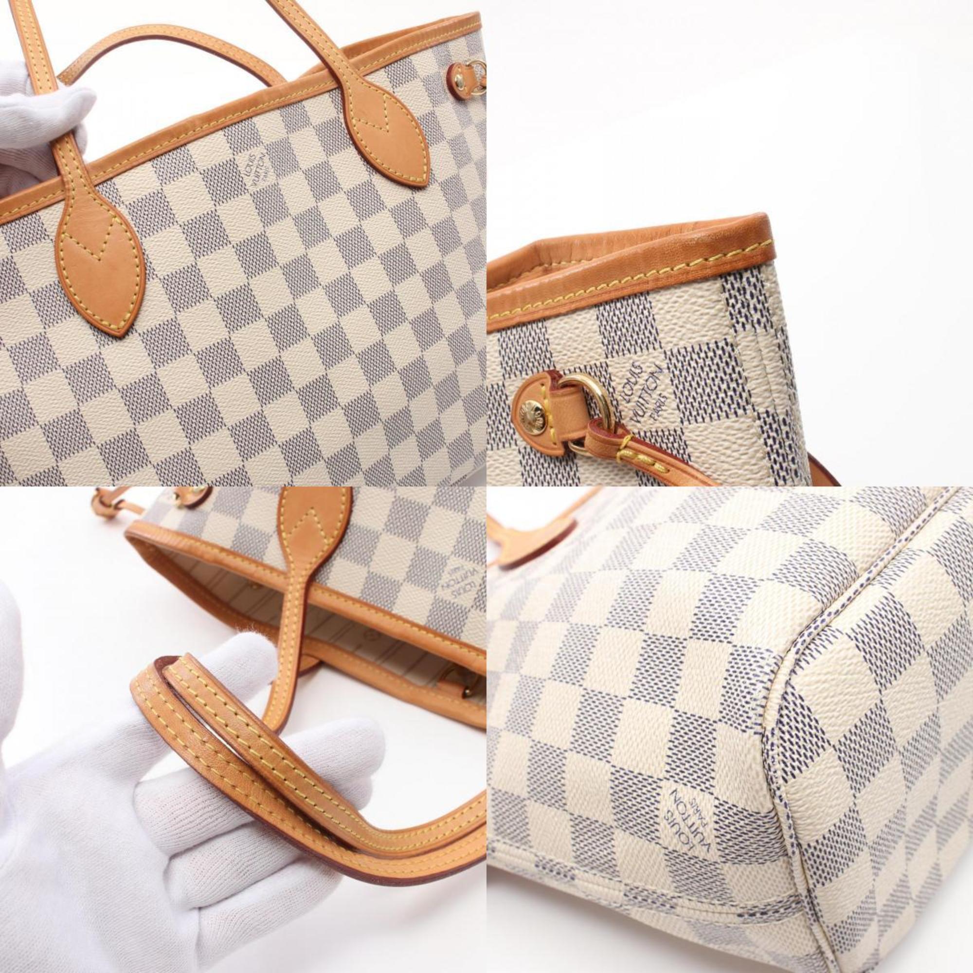 Louis Vuitton Neverfull PM Damier Azur Tote Bag Coated Canvas Leather Women's White N51110