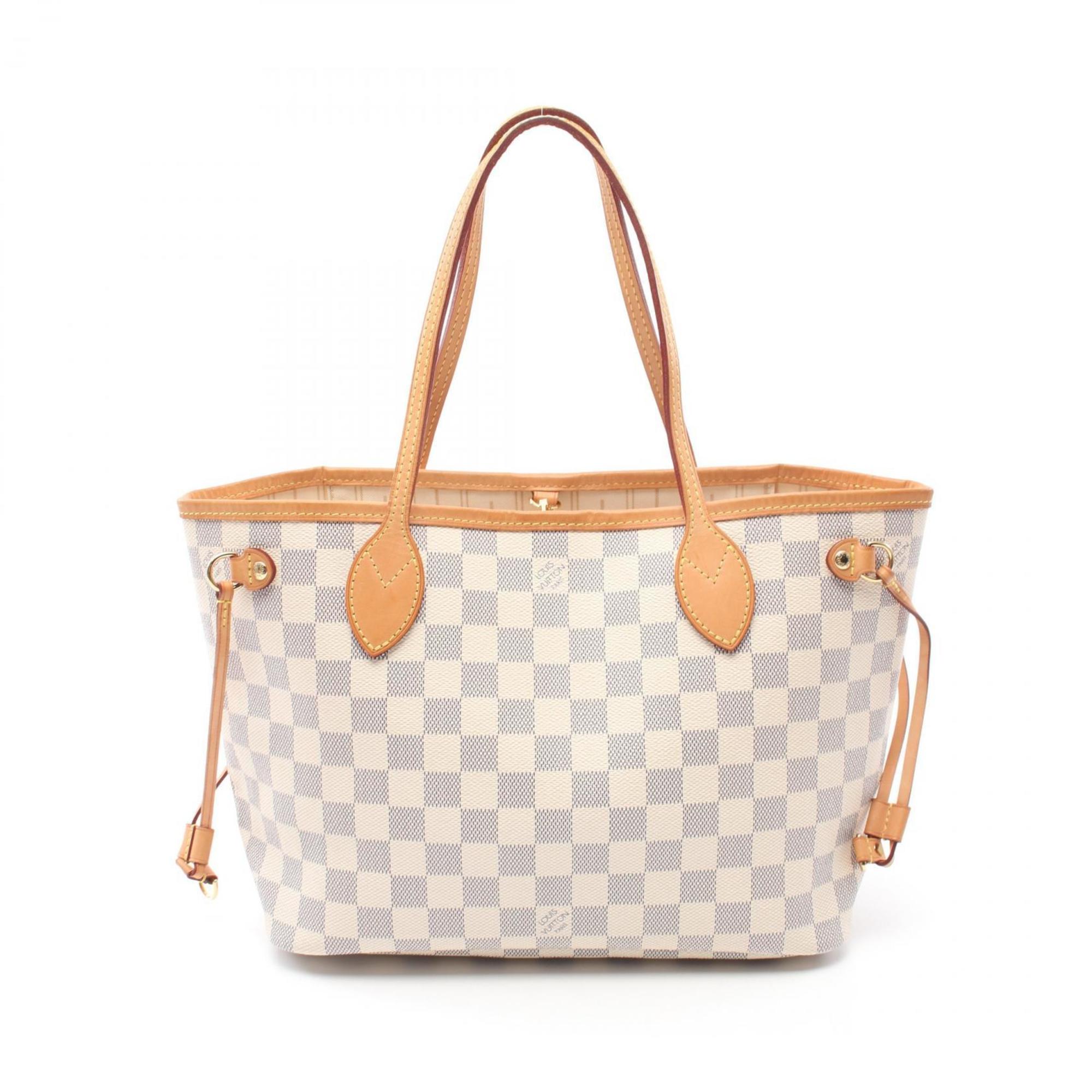 Louis Vuitton Neverfull PM Damier Azur Tote Bag Coated Canvas Leather Women's White N51110