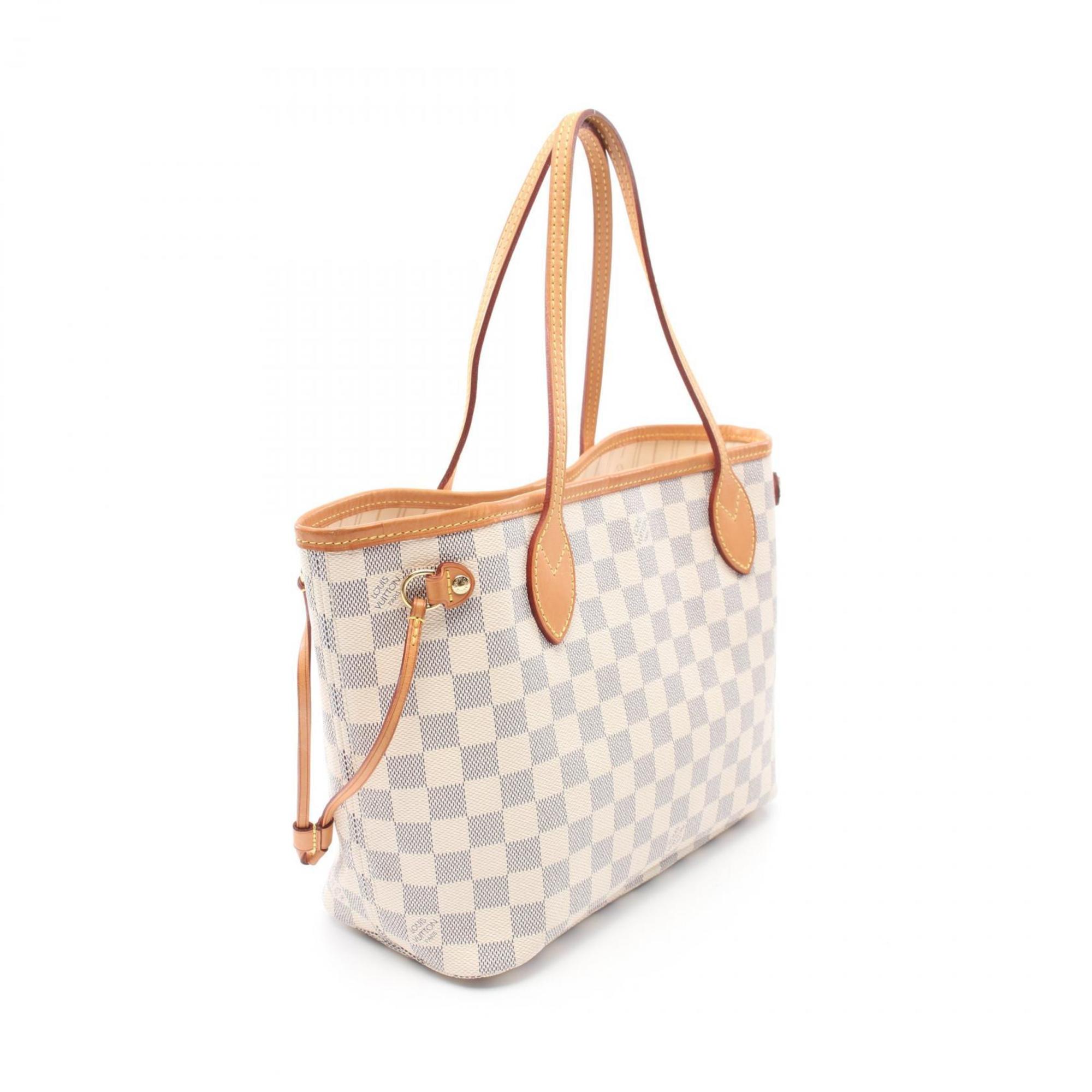 Louis Vuitton Neverfull PM Damier Azur Tote Bag Coated Canvas Leather Women's White N51110