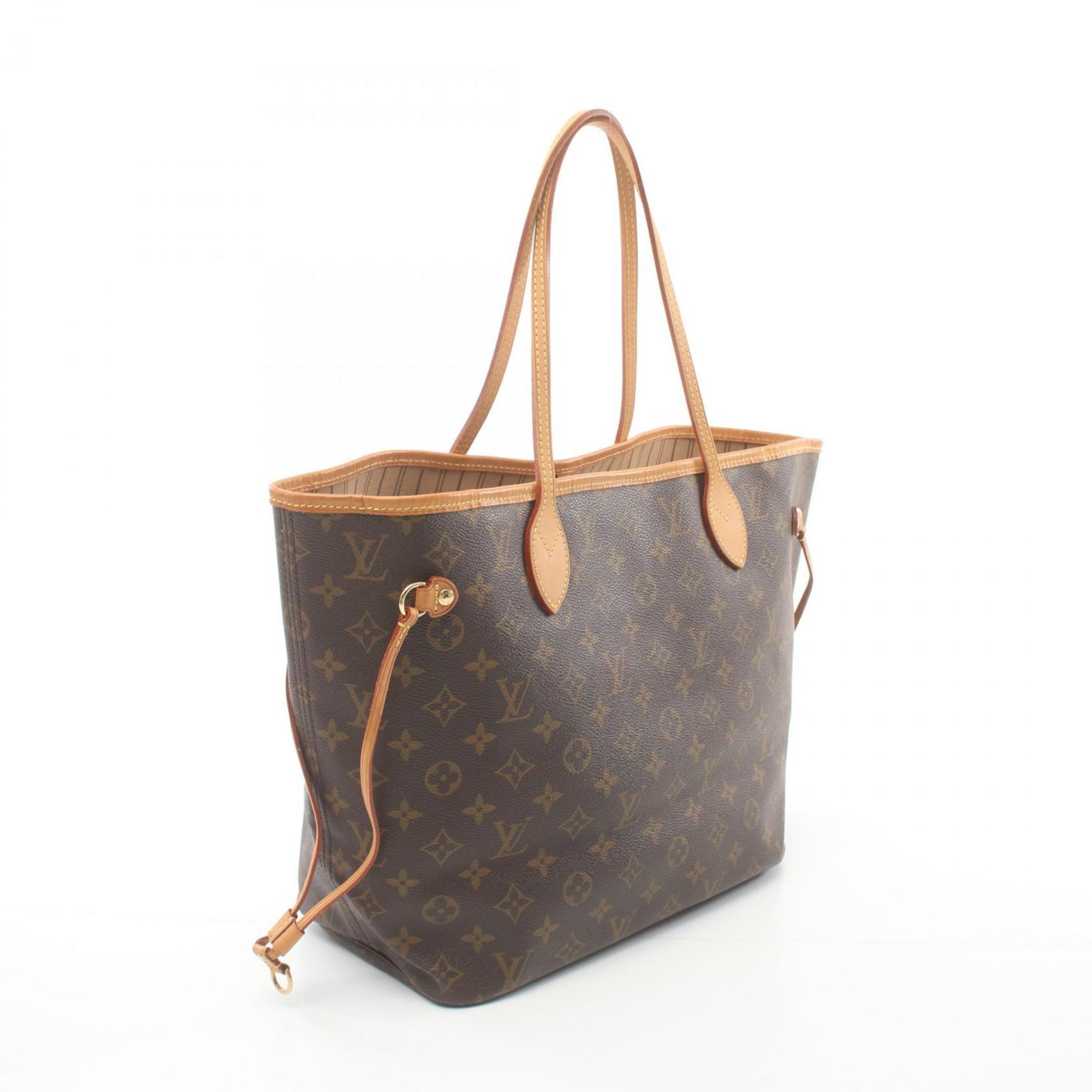 Louis Vuitton Neverfull MM Monogram Tote Bag, Coated Canvas, Leather, Monogram, Women's, Brown, M40156