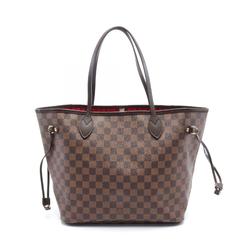 Louis Vuitton Neverfull MM Tote Bag, Coated Canvas, Leather, Damier, Women's, Brown, N51105