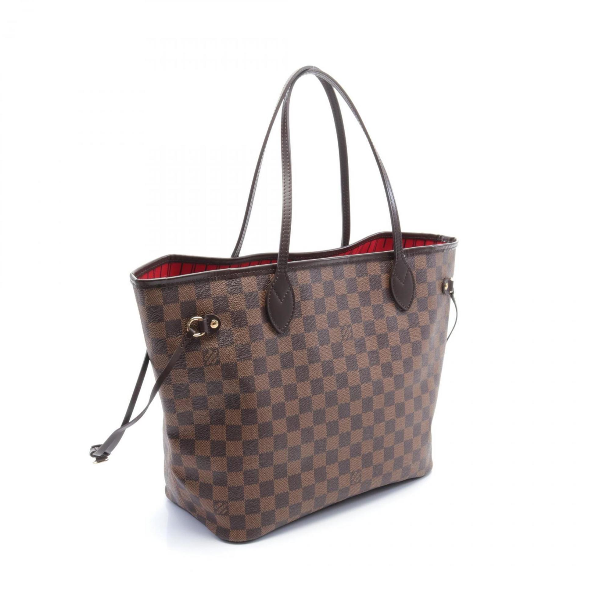 Louis Vuitton Neverfull MM Tote Bag, Coated Canvas, Leather, Damier, Women's, Brown, N51105