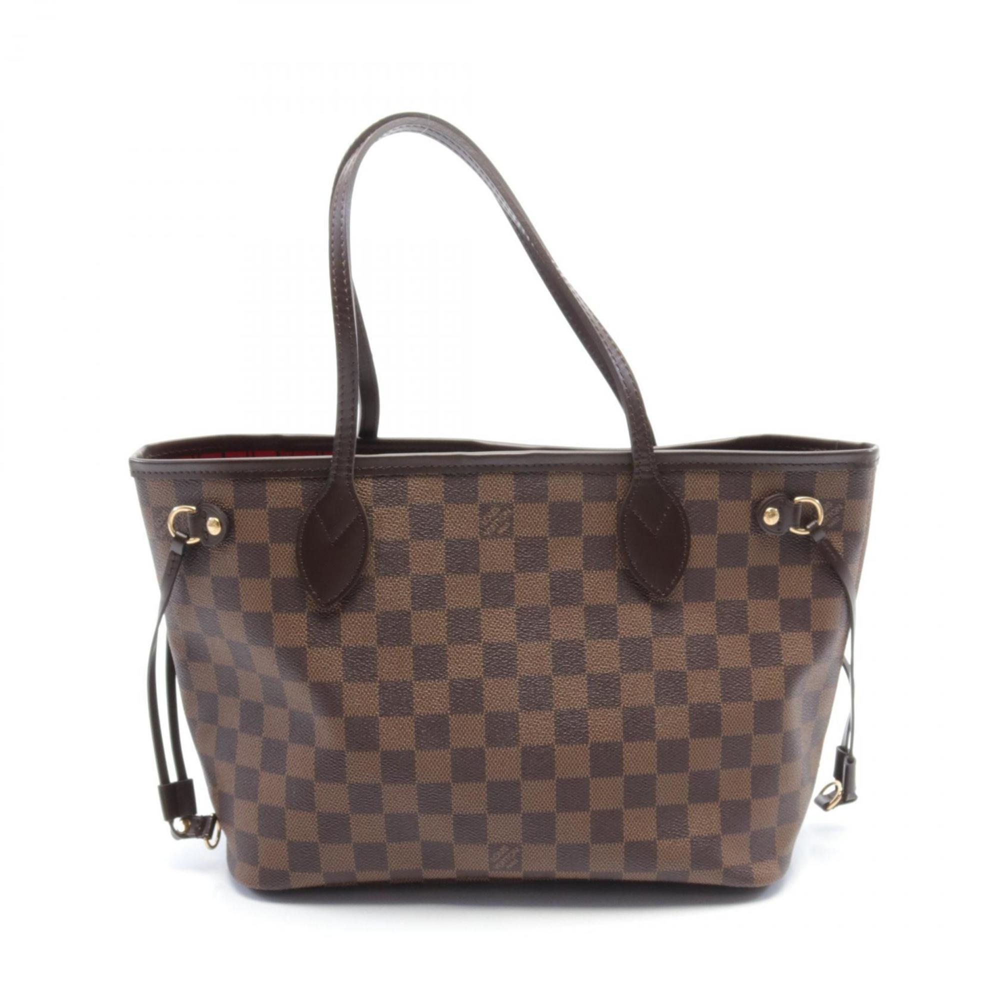 Louis Vuitton Neverfull PM Damier Ebene Tote Bag, Coated Canvas, Leather, Damier, Women's, Brown, N51109