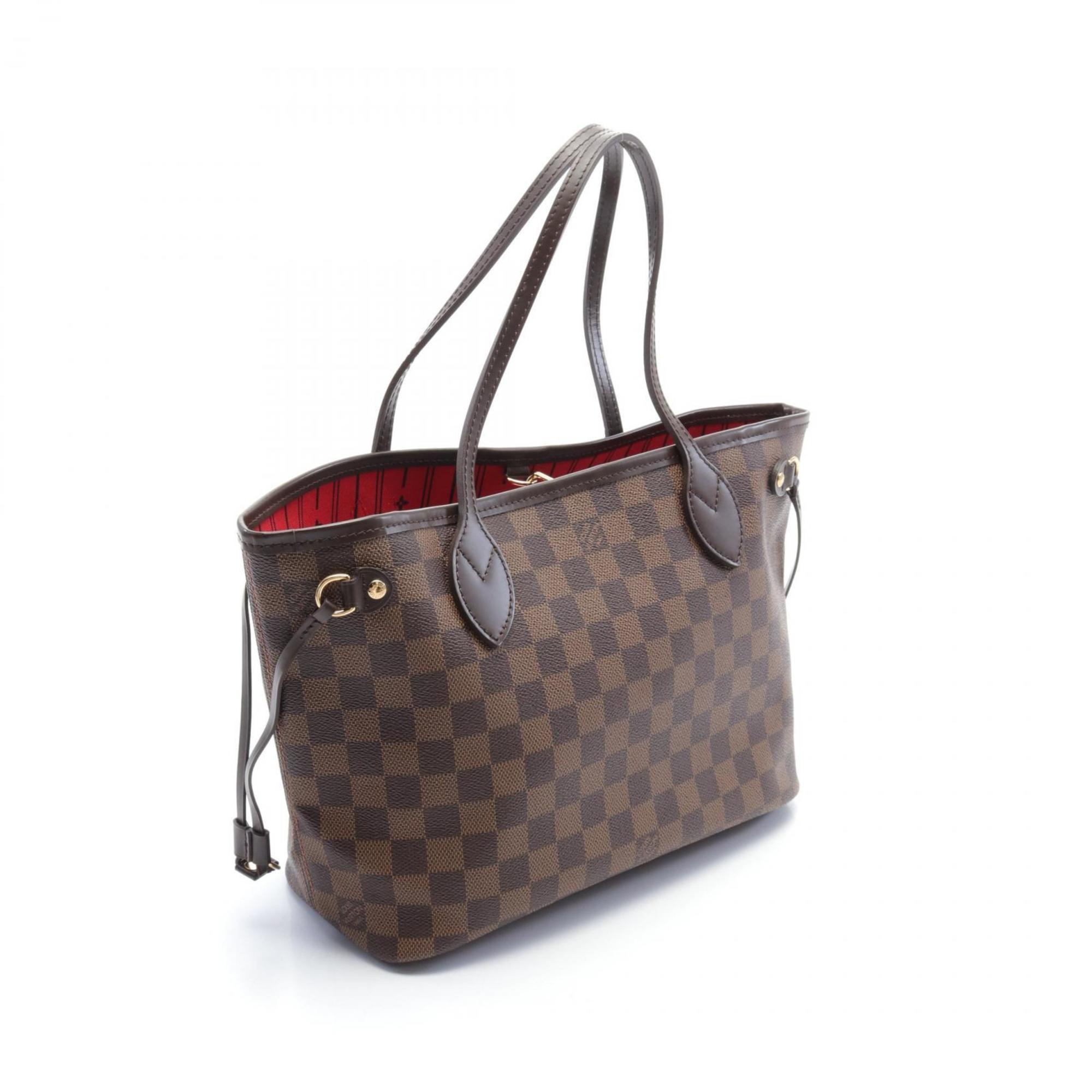 Louis Vuitton Neverfull PM Damier Ebene Tote Bag, Coated Canvas, Leather, Damier, Women's, Brown, N51109