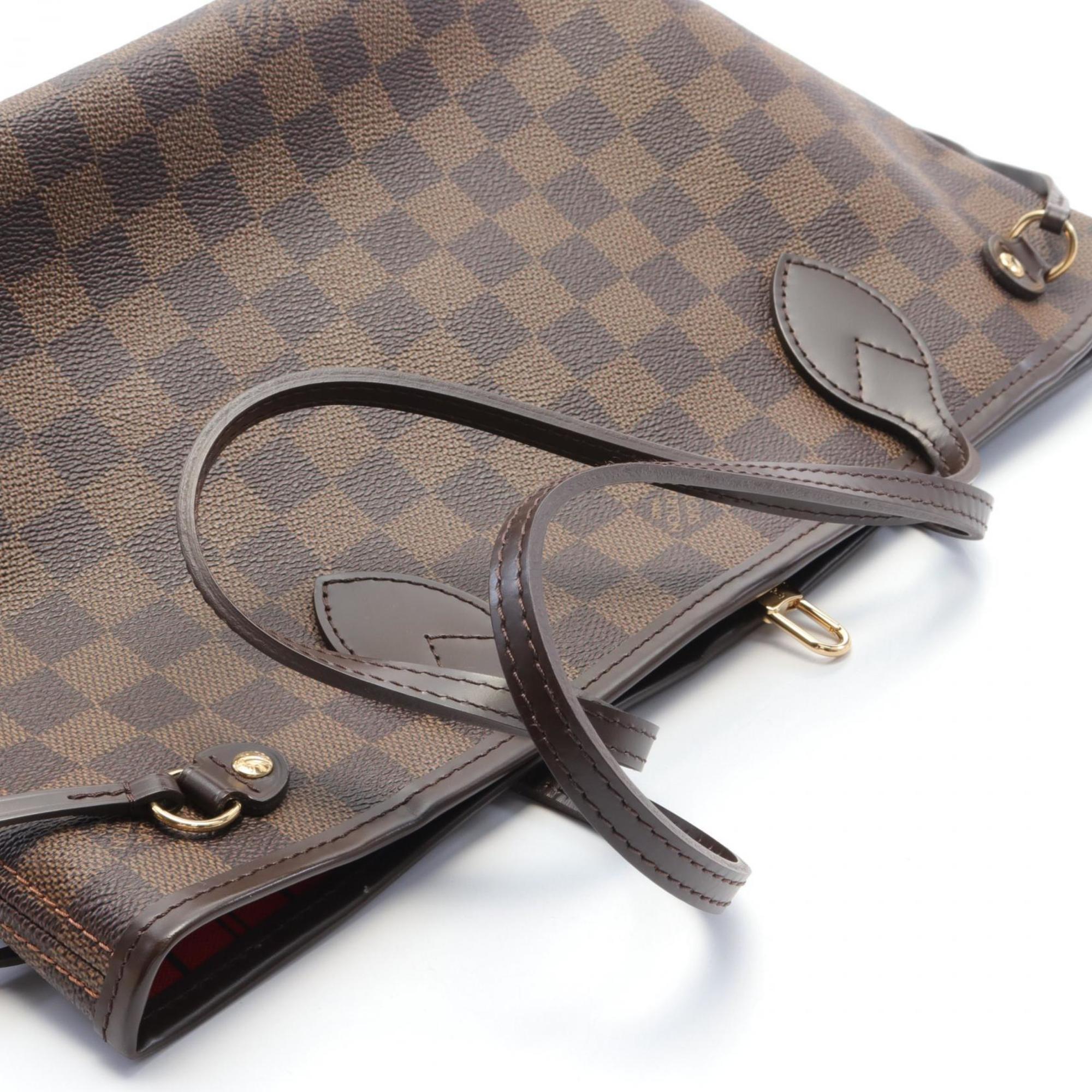 Louis Vuitton Neverfull PM Damier Ebene Tote Bag, Coated Canvas, Leather, Damier, Women's, Brown, N51109