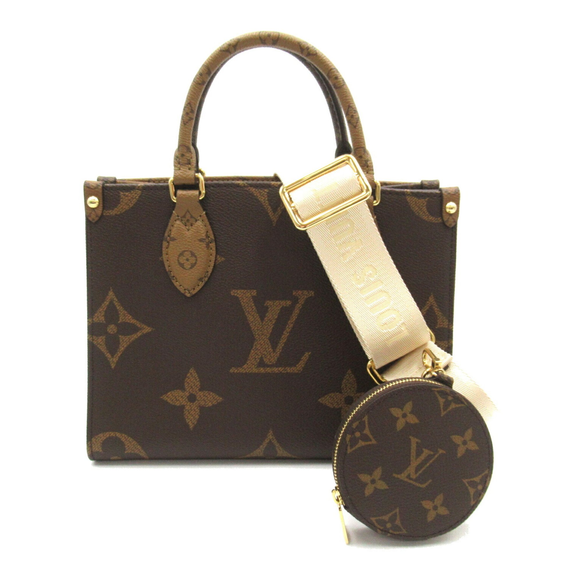 LOUIS VUITTON On the Go PM Bag, Coated Canvas, Monogram Giant Reverse, Women's, Brown, M46373