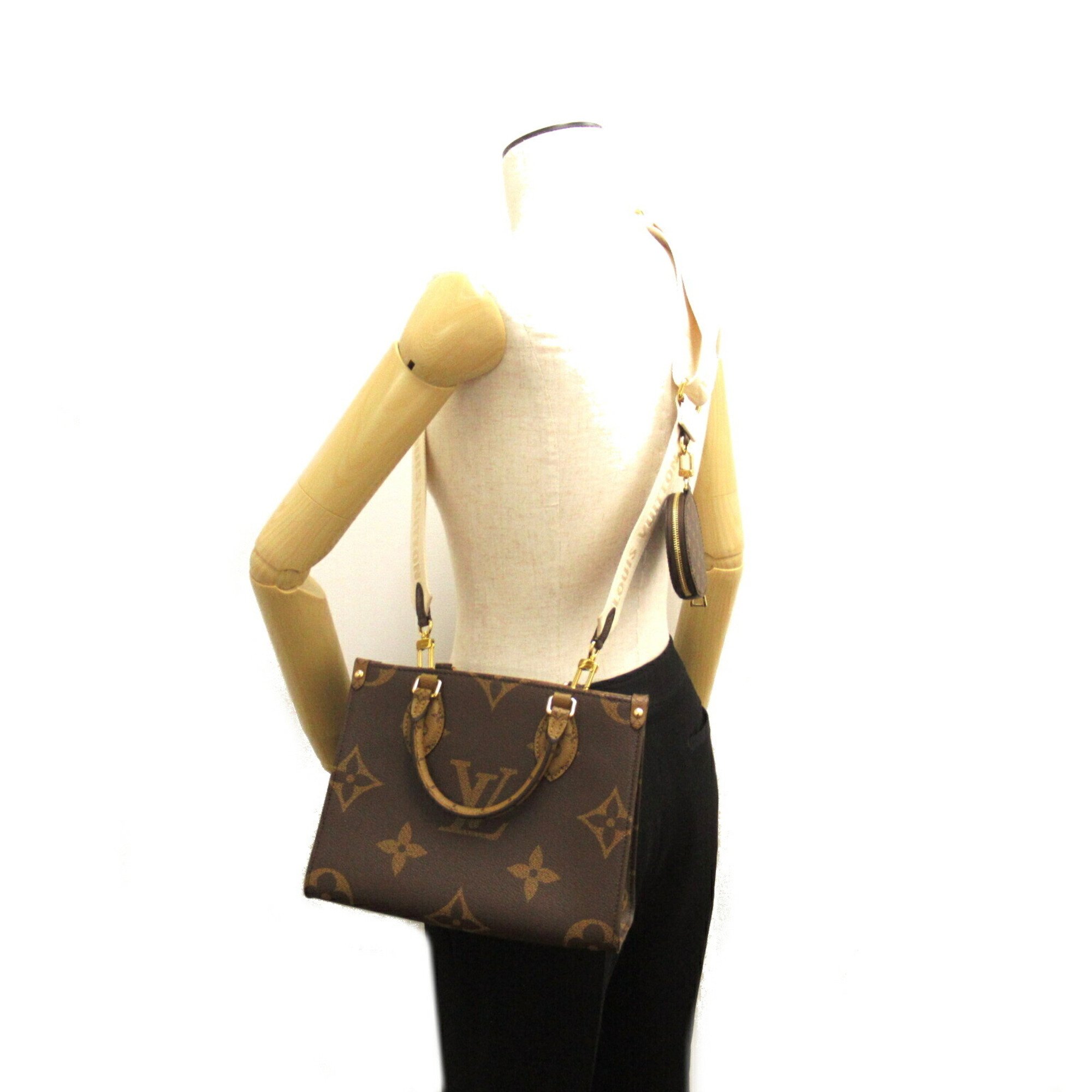 LOUIS VUITTON On the Go PM Bag, Coated Canvas, Monogram Giant Reverse, Women's, Brown, M46373