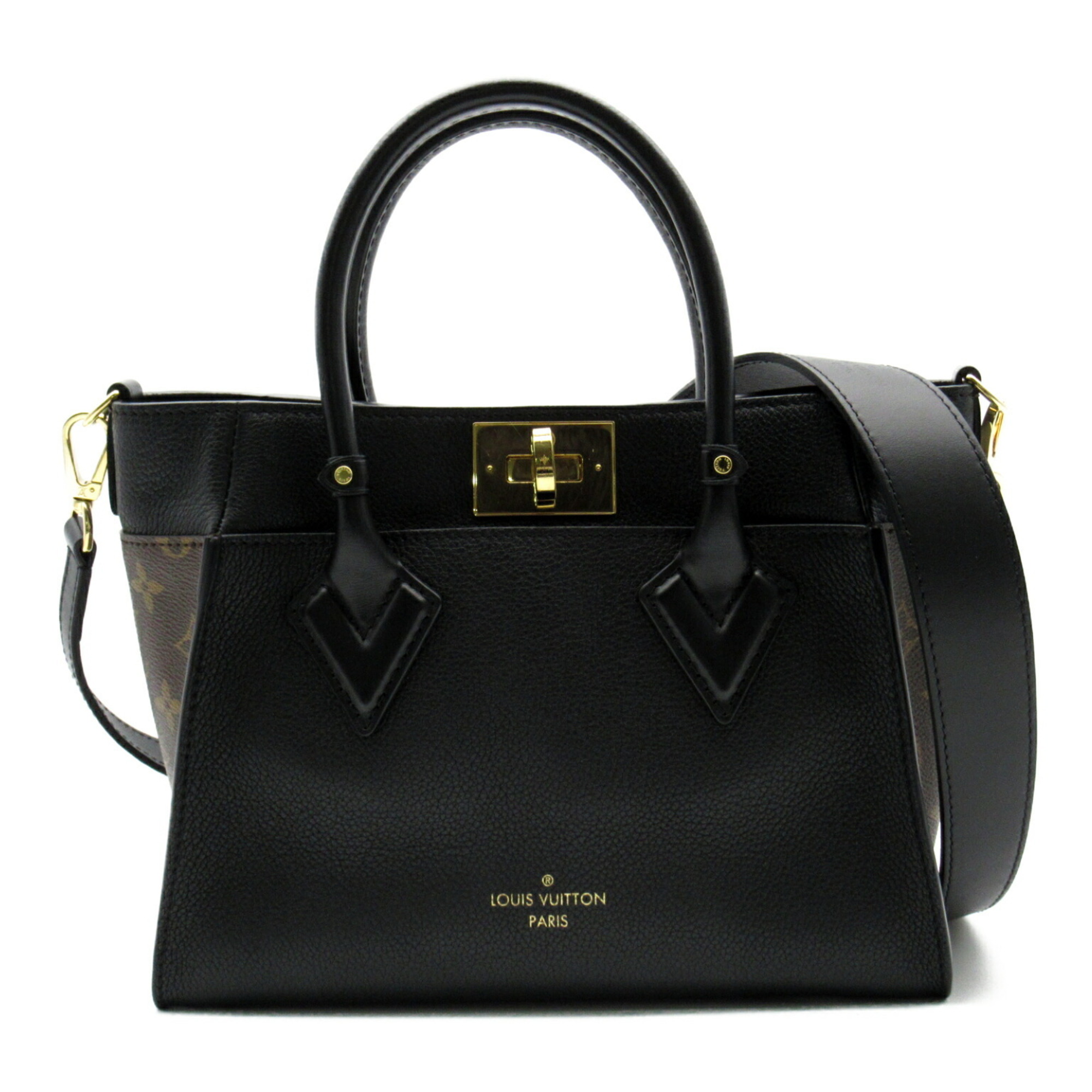 LOUIS VUITTON On My Side PM Shoulder Bag, Calfskin (Cowhide), Coated Canvas, Monogram, Women's, Black, M57728