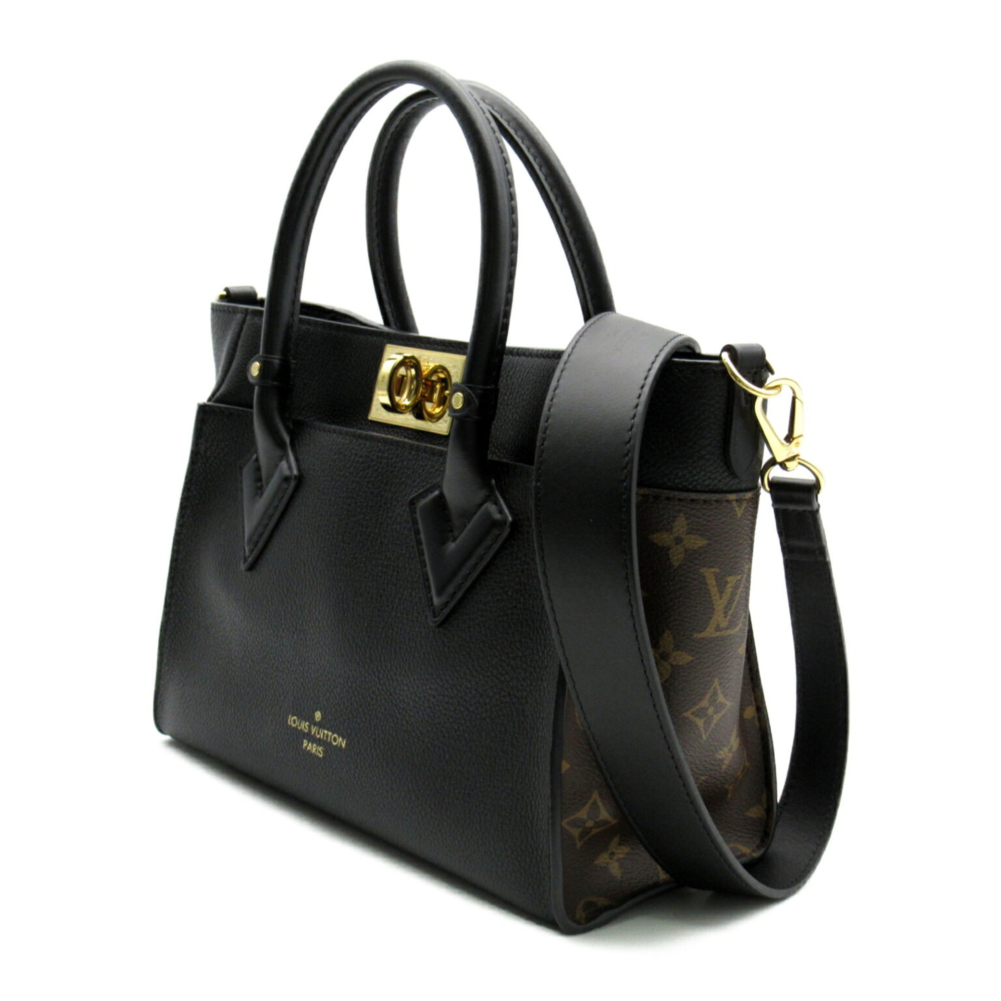 LOUIS VUITTON On My Side PM Shoulder Bag, Calfskin (Cowhide), Coated Canvas, Monogram, Women's, Black, M57728