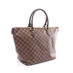 LOUIS VUITTON Saleya MM Damier Ebene Tote Bag, Coated Canvas, Leather, Damier, Women's, Brown, N51182