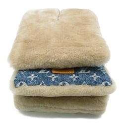 Louis Vuitton Denim Scarf NIGO Collaboration Cotton Lamb Fur Men Women Brown Blue MP2703