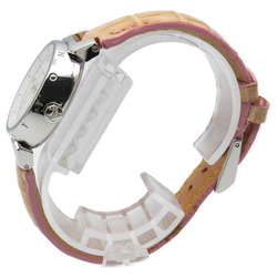 Louis Vuitton Tambour Wristwatch Stainless Steel Leather Strap Women's White Shell Q121C