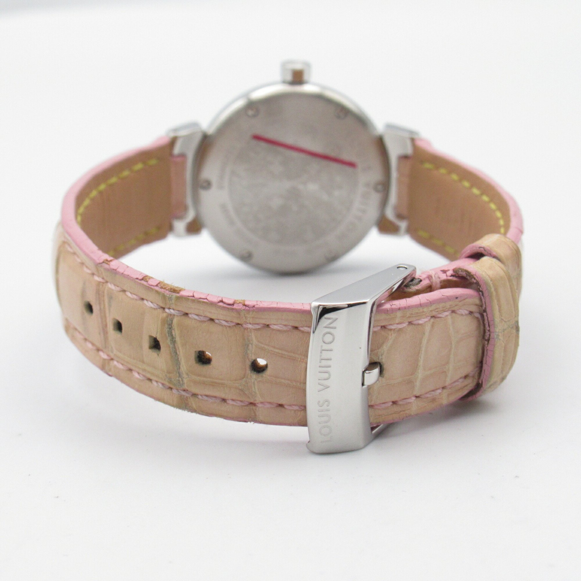 Louis Vuitton Tambour Wristwatch Stainless Steel Leather Strap Women's White Shell Q121C