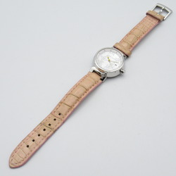 Louis Vuitton Tambour Wristwatch Stainless Steel Leather Strap Women's White Shell Q121C