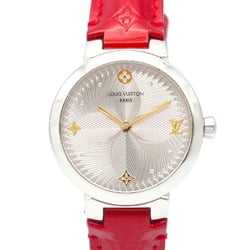 Louis Vuitton Tambour Metallic Flower PM Watch Stainless Steel Leather Strap Women's Silver QA014Z