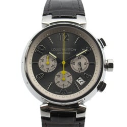 Louis Vuitton Tambour Chrono Wristwatch Stainless Steel Leather Men's Grey Q1120