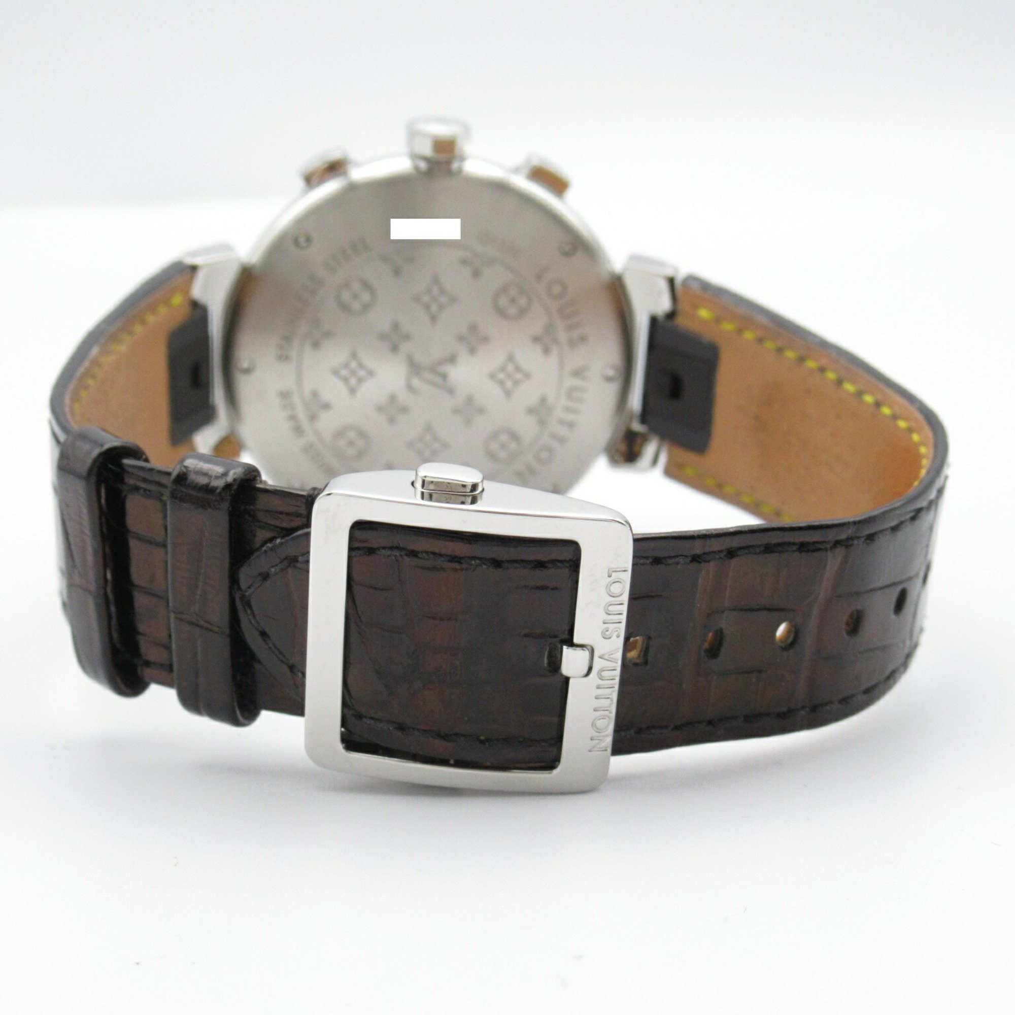 Louis Vuitton Tambour Chrono Wristwatch Stainless Steel Leather Men's Grey Q1120