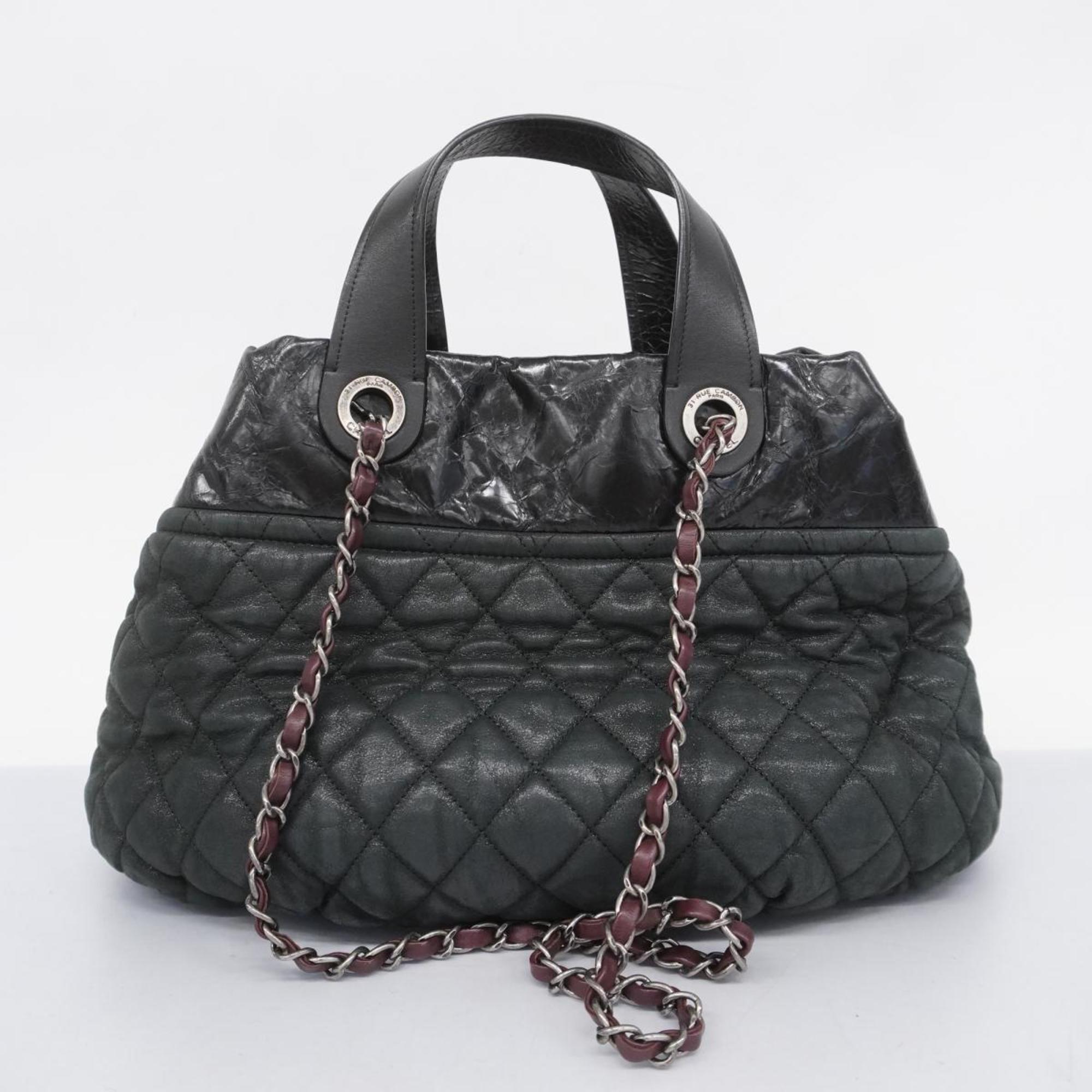 Chanel handbag, Matelasse, chain shoulder, leather, black, women's