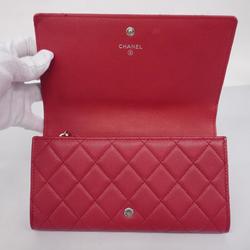 Chanel Long Wallet Matelasse V Stitch Caviar Skin Red Women's