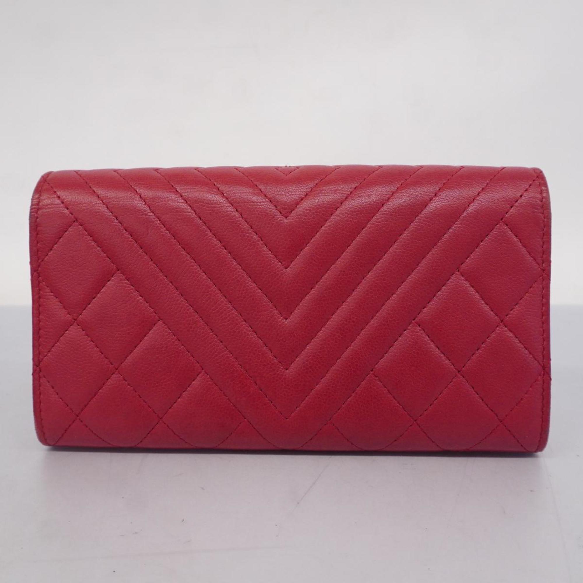 Chanel Long Wallet Matelasse V Stitch Caviar Skin Red Women's