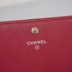 Chanel Long Wallet Matelasse V Stitch Caviar Skin Red Women's