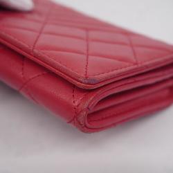 Chanel Long Wallet Matelasse V Stitch Caviar Skin Red Women's