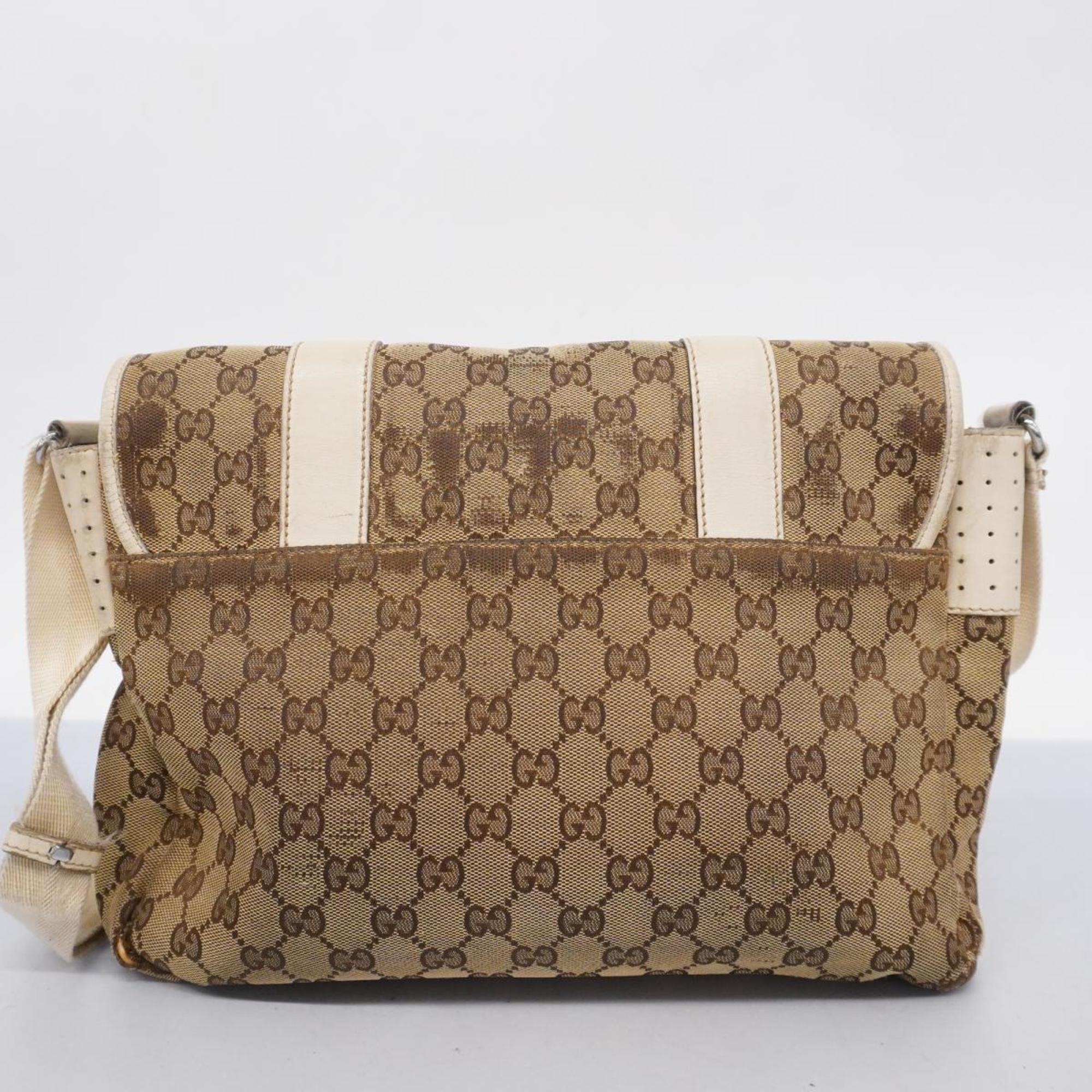 Gucci Shoulder Bag GG Canvas 145859 Leather Brown Women's