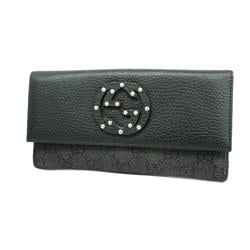 Gucci Long Wallet Interlocking G 231843 Denim Leather Black Women's