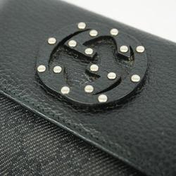 Gucci Long Wallet Interlocking G 231843 Denim Leather Black Women's