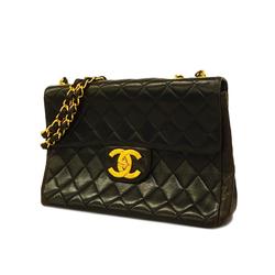 Chanel Shoulder Bag Deca Matelasse W Chain Lambskin Black Women's