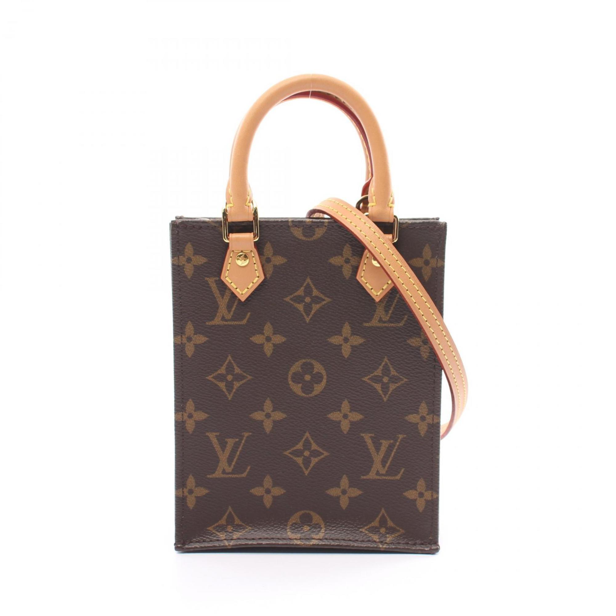 Louis Vuitton Petite Sac Plat Monogram Handbag Bag Coated Canvas Leather Women's Brown M69442