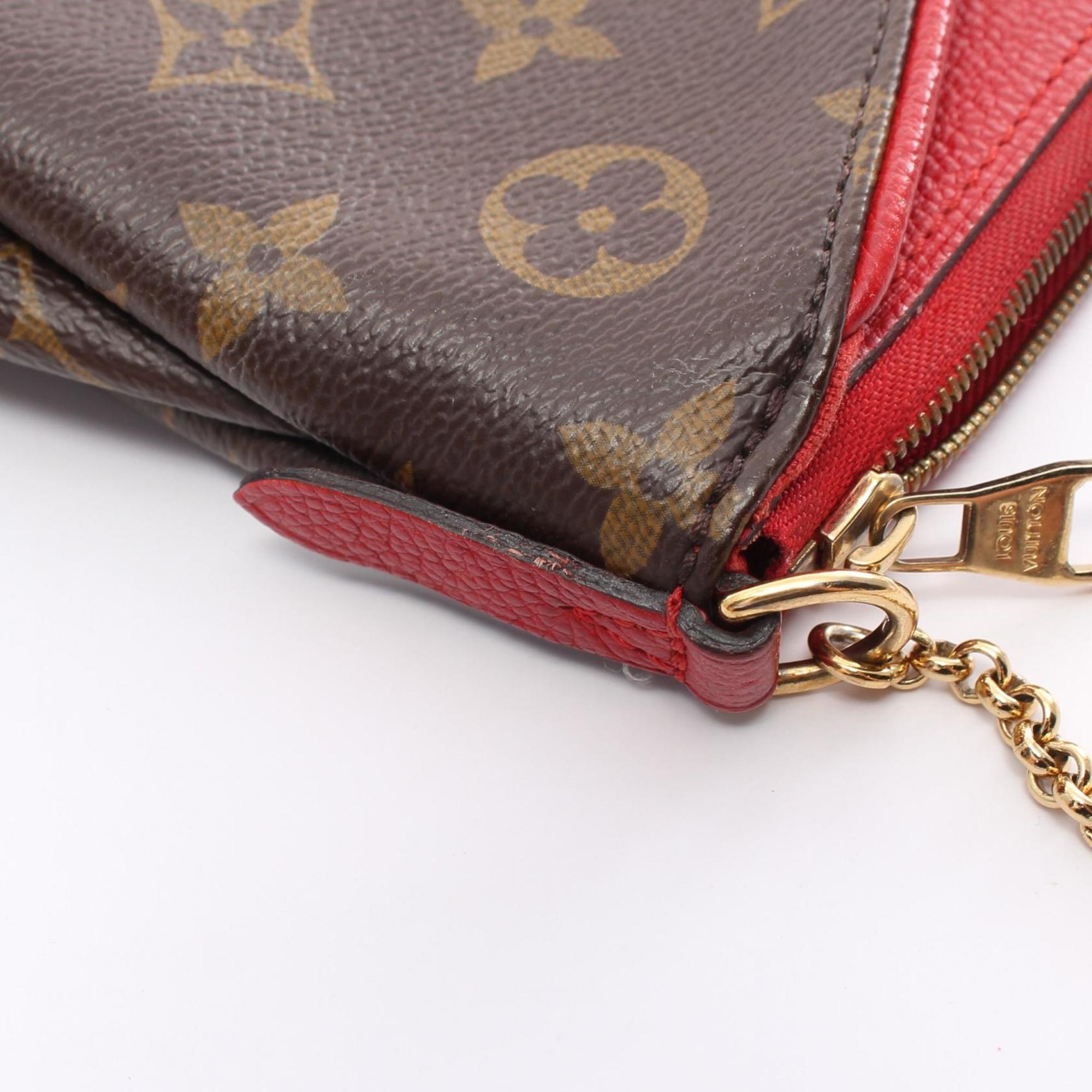 Louis Vuitton Pallas Clutch Monogram Cerise Handbag Bag Coated Canvas Leather Women's Brown Red M41638