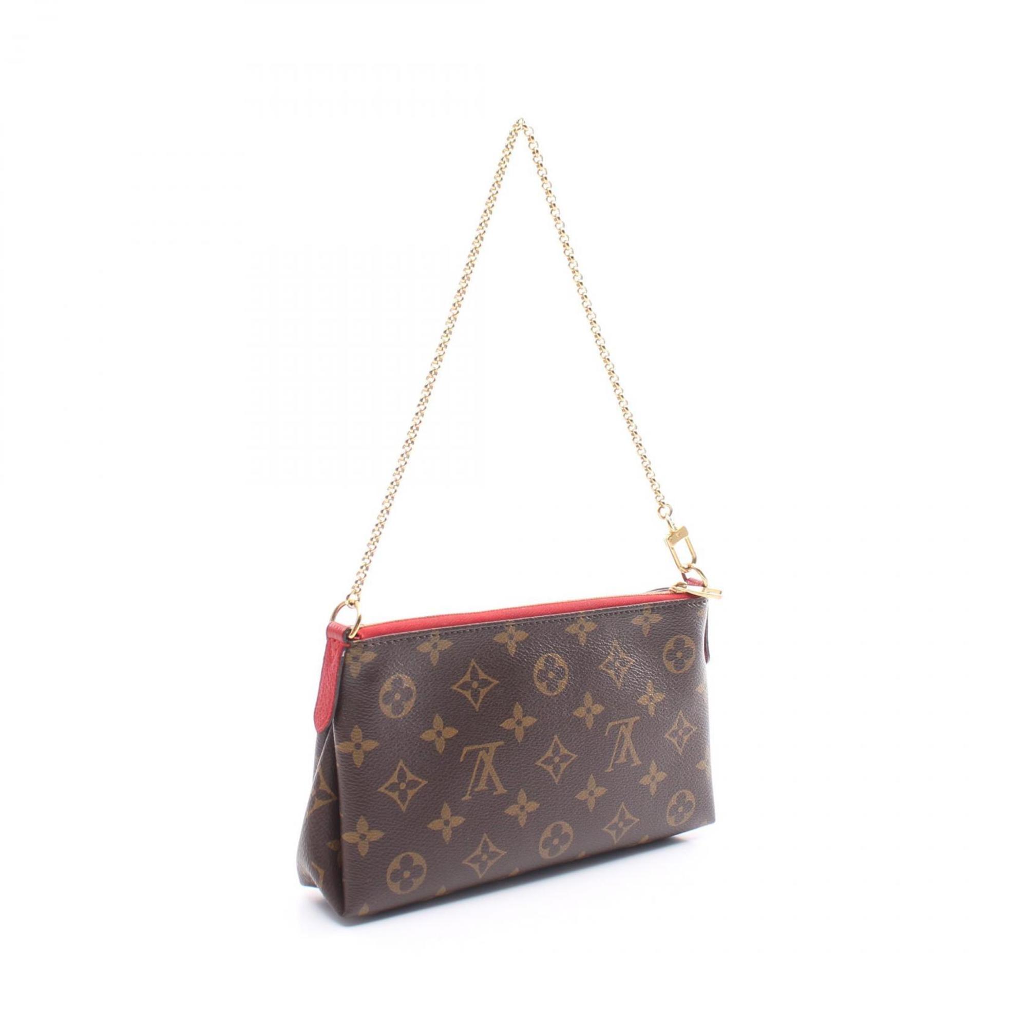 Louis Vuitton Pallas Clutch Monogram Cerise Handbag Bag Coated Canvas Leather Women's Brown Red M41638