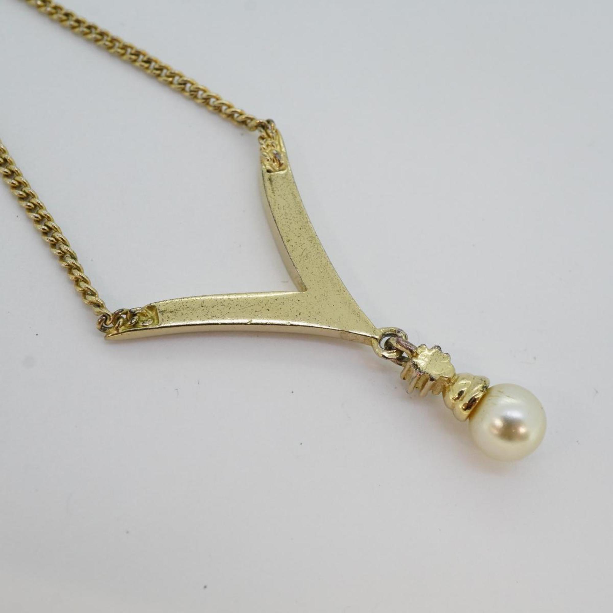 Christian Dior Necklace, Faux Pearl, Rhinestone, GP Plated, Gold, Women's