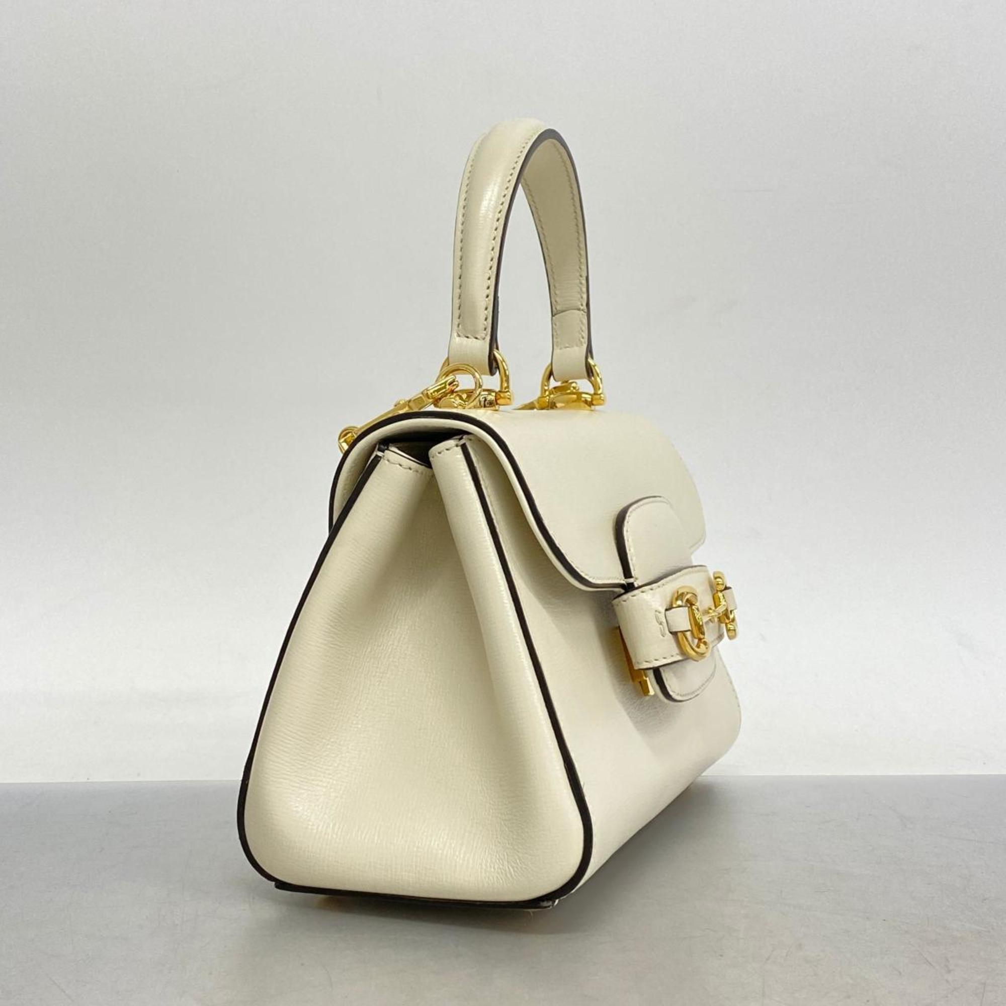 Gucci Handbag Horsebit 703848 Leather White Women's