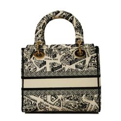 Christian Dior Handbag Lady Delight Canvas Embroidery Black White Champagne Women's